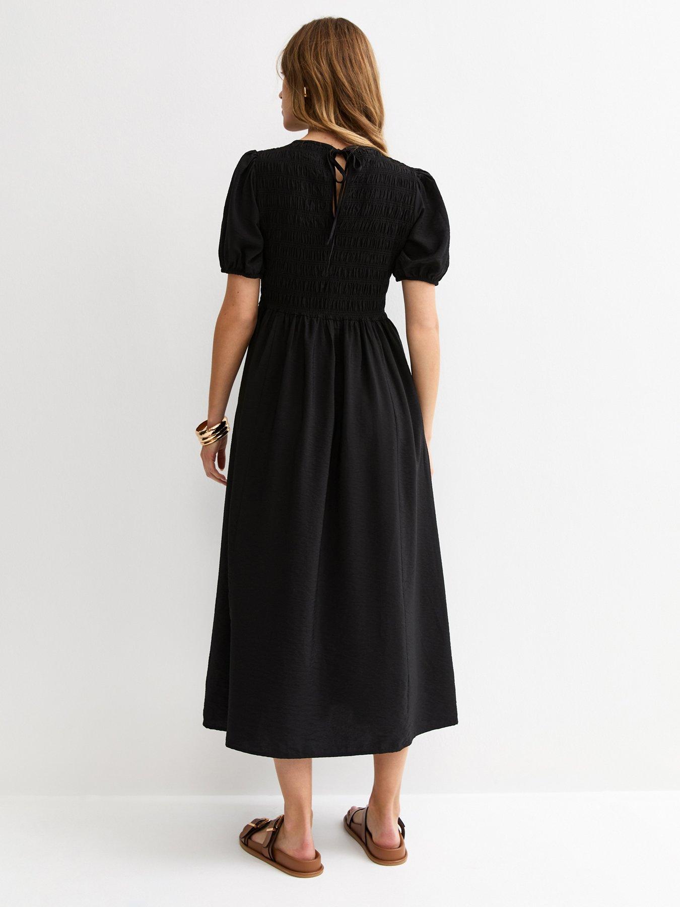 Image 2 of 4 of New Look Sally Shirred Crew Sslv Midi