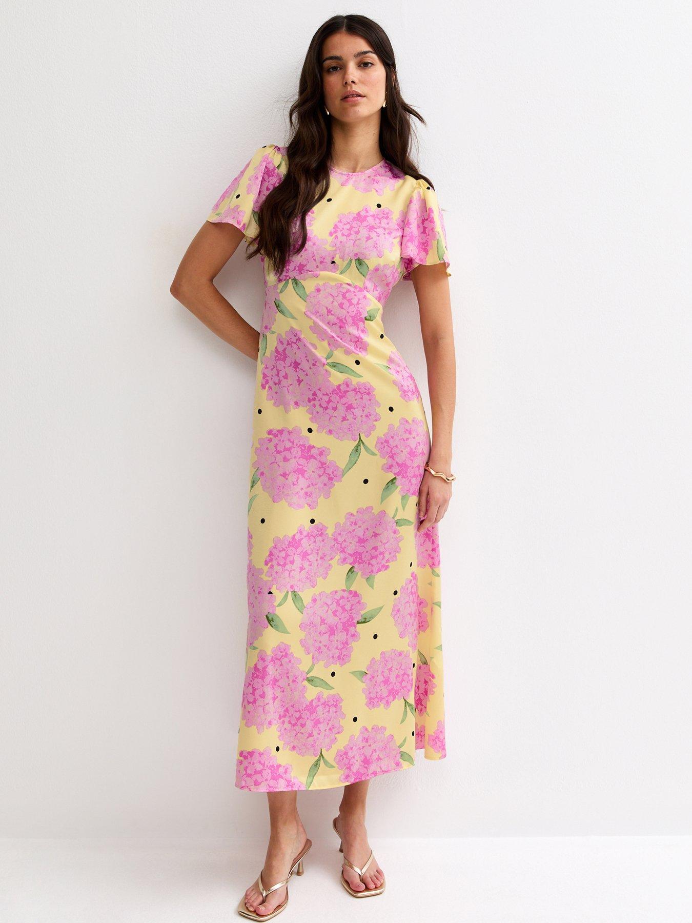 New Look Floral Short Sleeve Midi Dress - Yellow