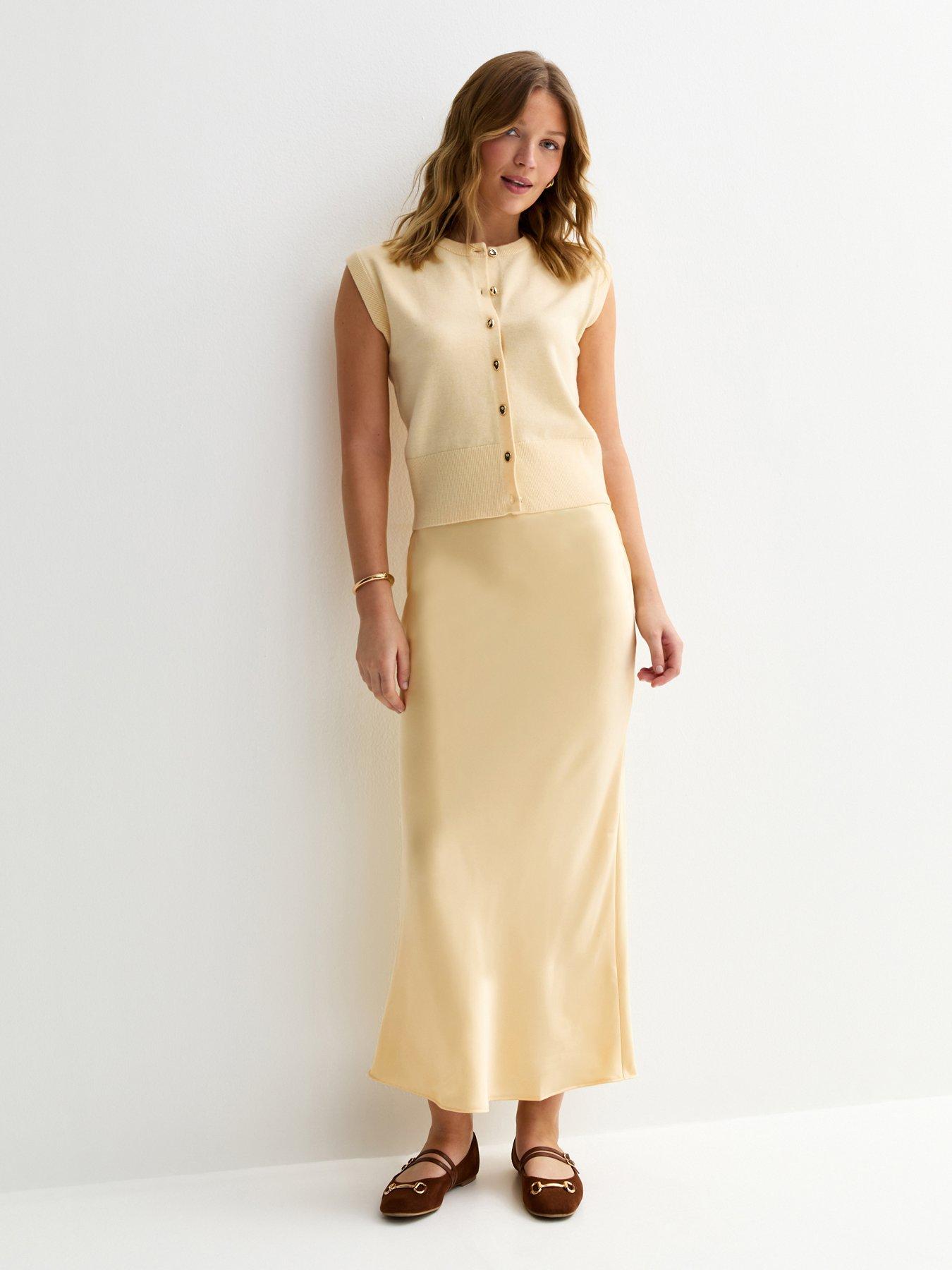 New Look Satin Bias Cut Midi Skirt - Light Yellow