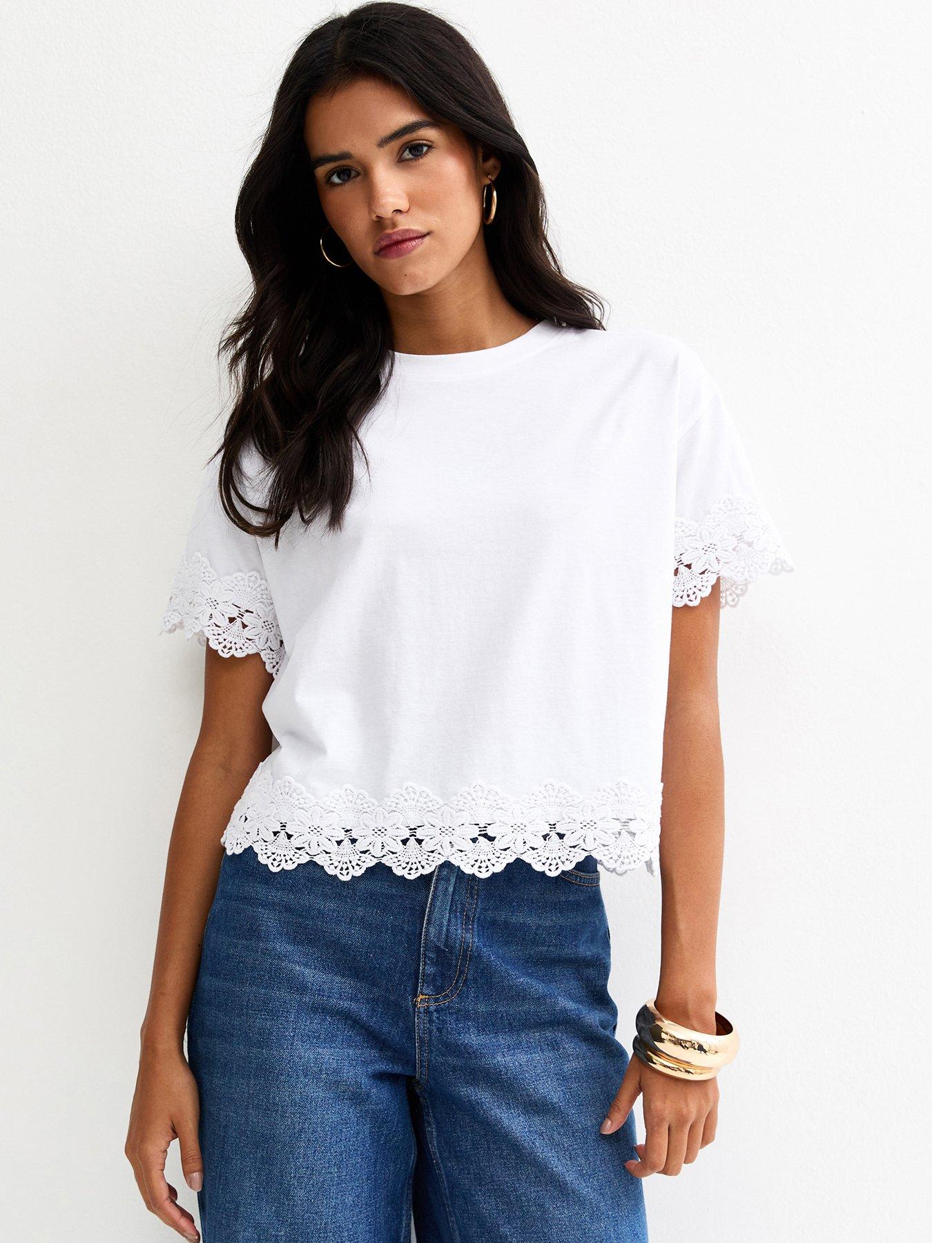 New Look White Lace Trim Top