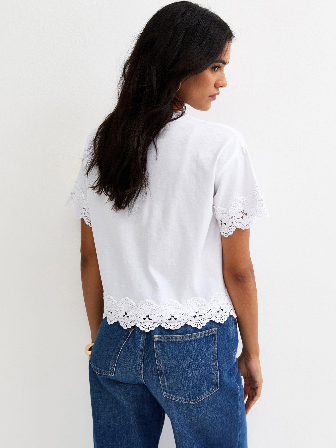 Image 2 of 5 of New Look White Lace Trim Top