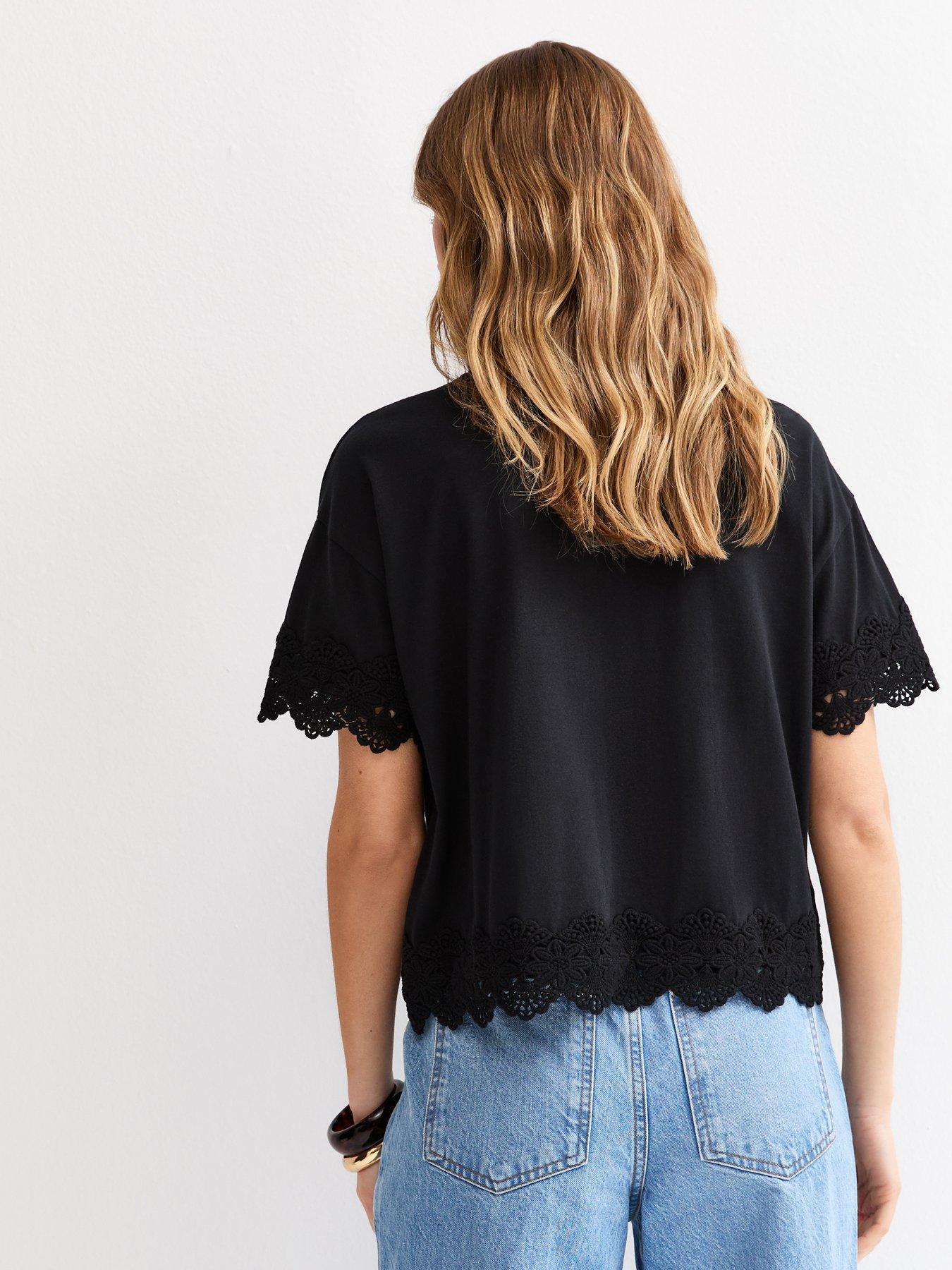 Image 2 of 5 of New Look Black Lace Trim Top