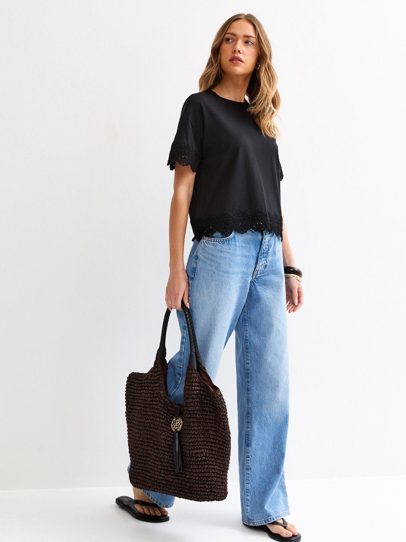  image of new-look-lace-trim-top-black