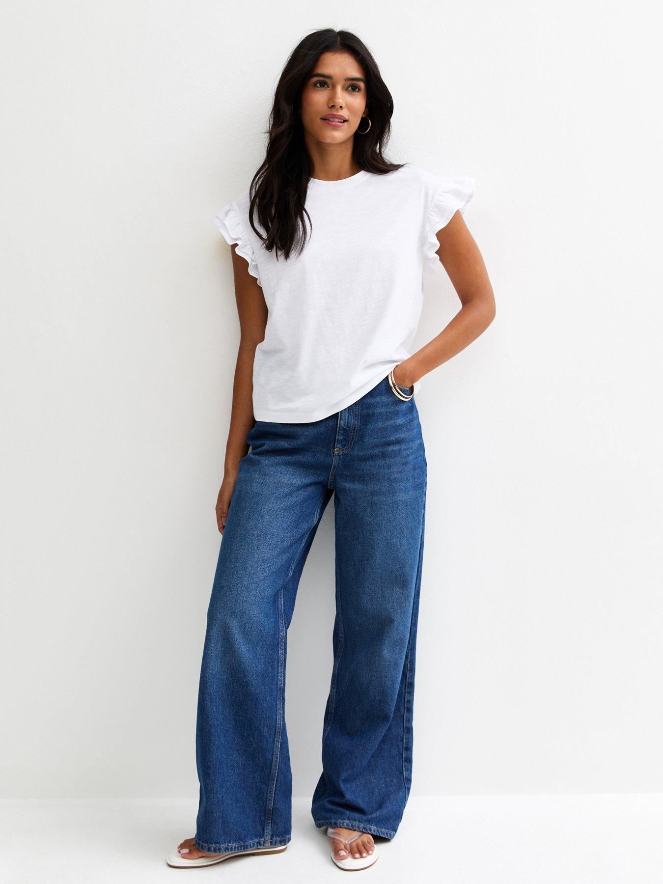  image of new-look-cotton-slub-frill-sleeve-t-shirt-white