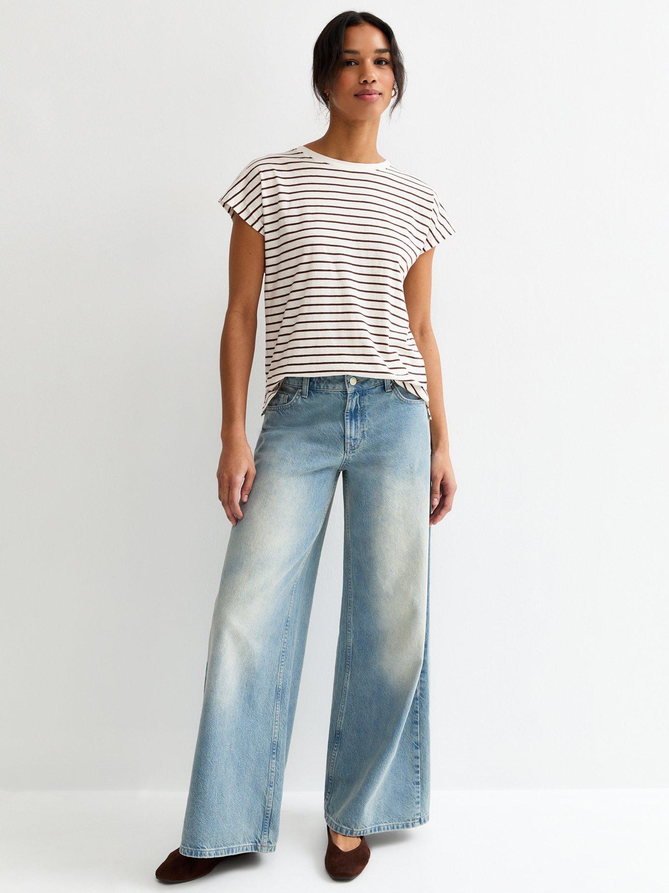 Image 3 of 5 of New Look Cotton Striped Grown On Sleeve T-Shirt - Brown