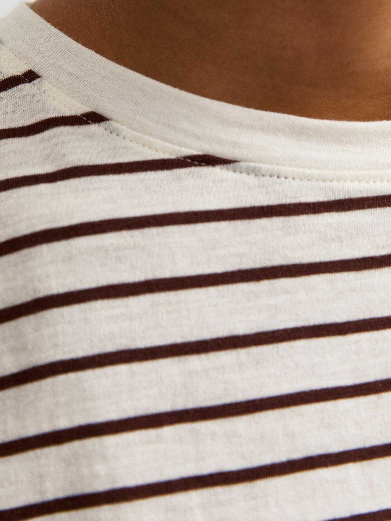 Image 5 of 5 of New Look Cotton Striped Grown On Sleeve T-Shirt - Brown