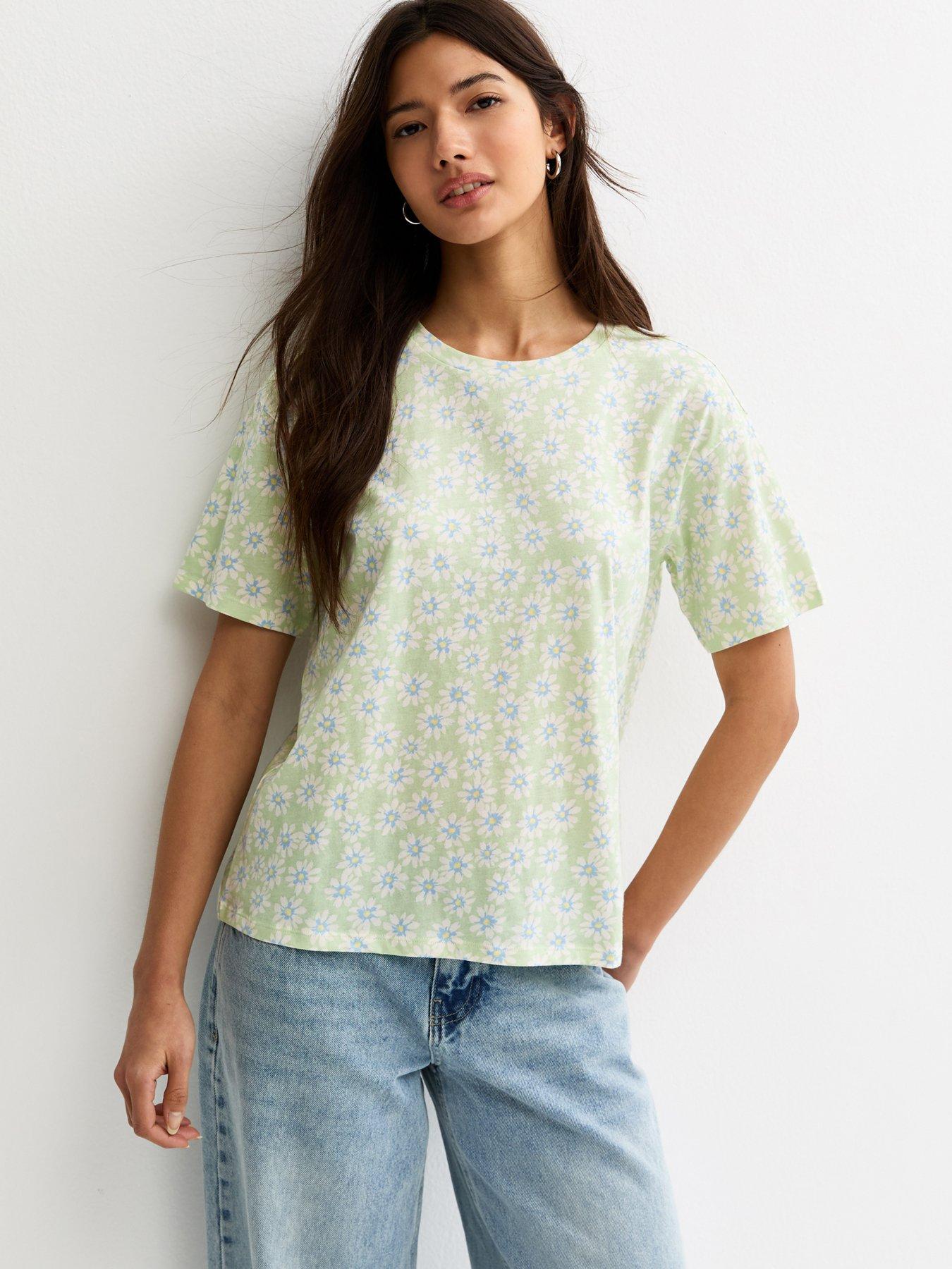 New Look Cotton Daisy Print T-Shirt - Green