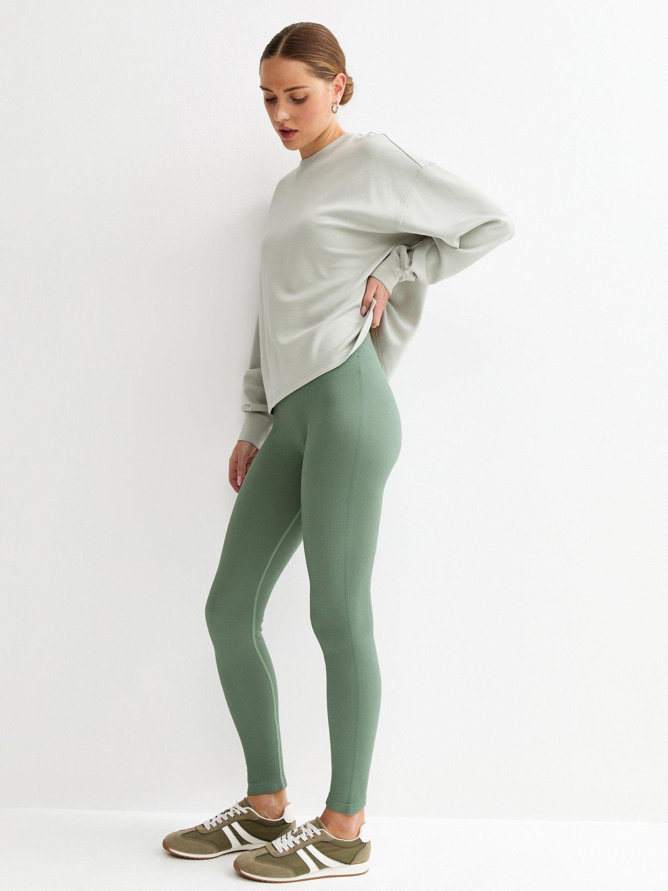 New Look Seamless Ribbed Jersey Leggings - Light Green