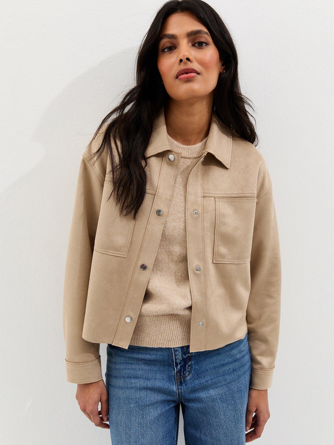 New Look Faux Suede Boxy Shacket - Stone