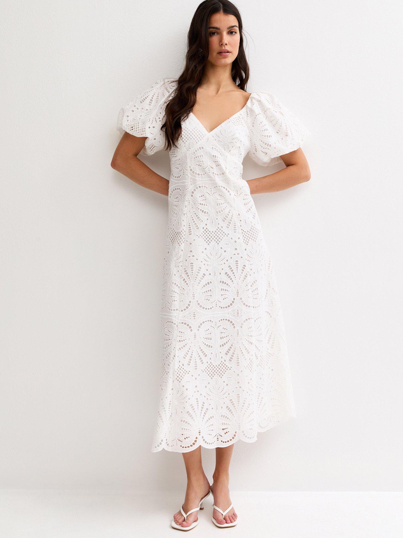 New Look Cutwork Tie Back Midi Dress - White
