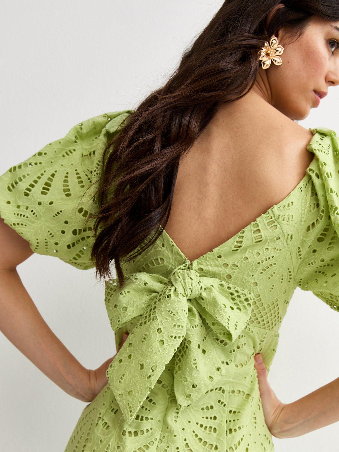 light green dress with puff sleeves Cute Light Green Puff Sleeve Babydoll Dress main image 1