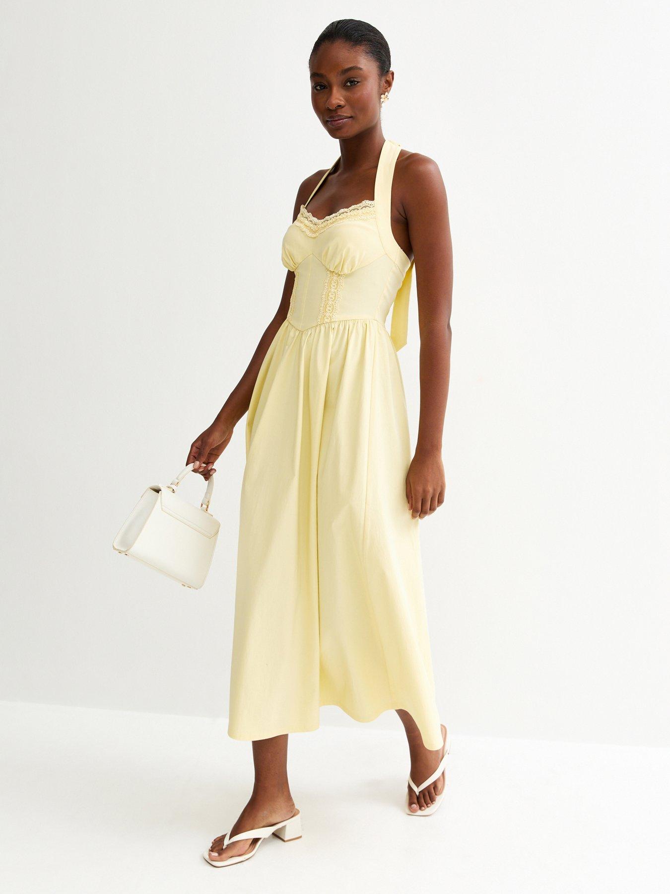 New Look Embroidered Halter Midi Dress - Light Yellow