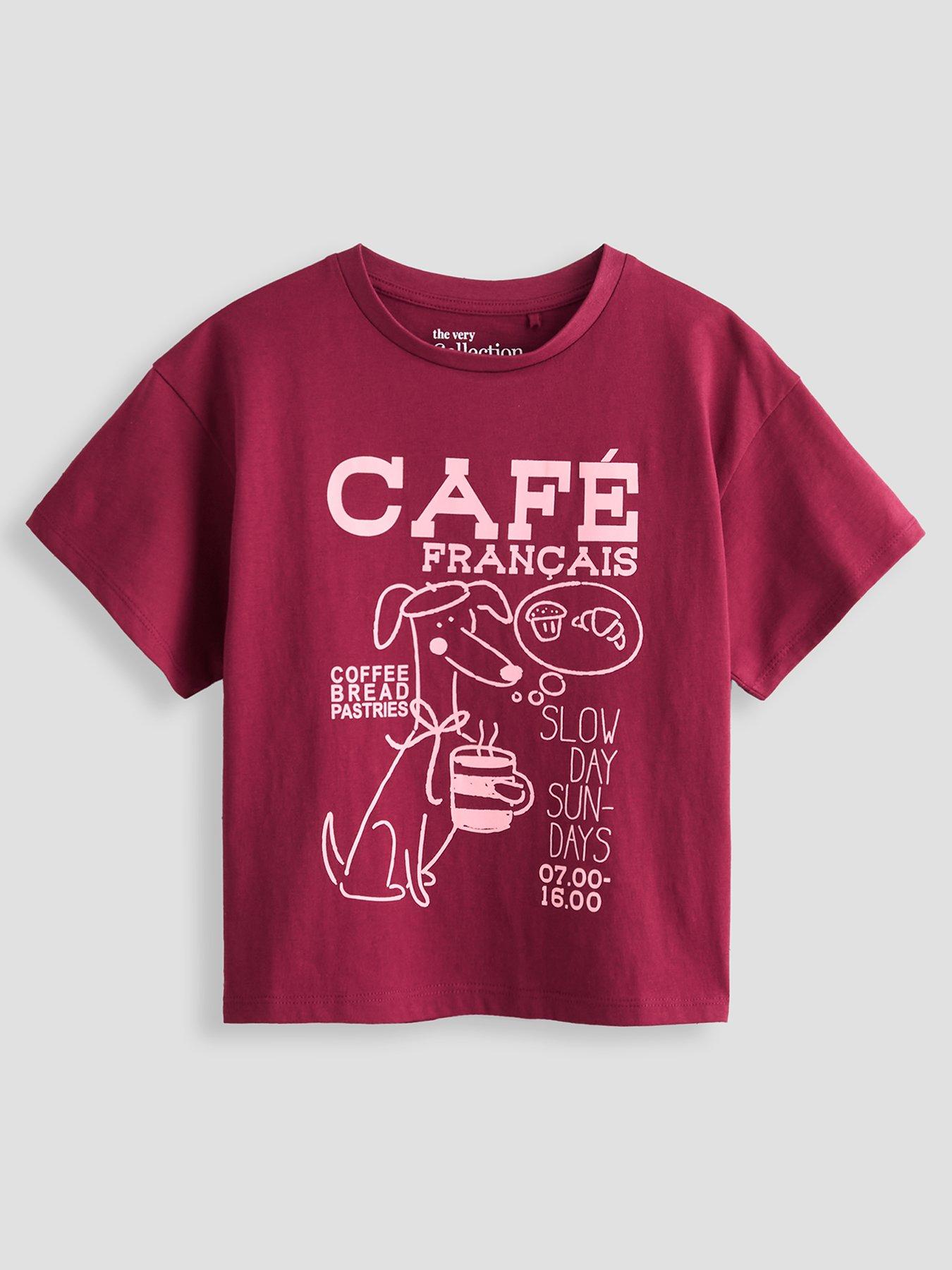 Image 1 of 4 of The Very Collection Girls Cafe Oversized Slogan T-shirt (3 - 16 years) - Red