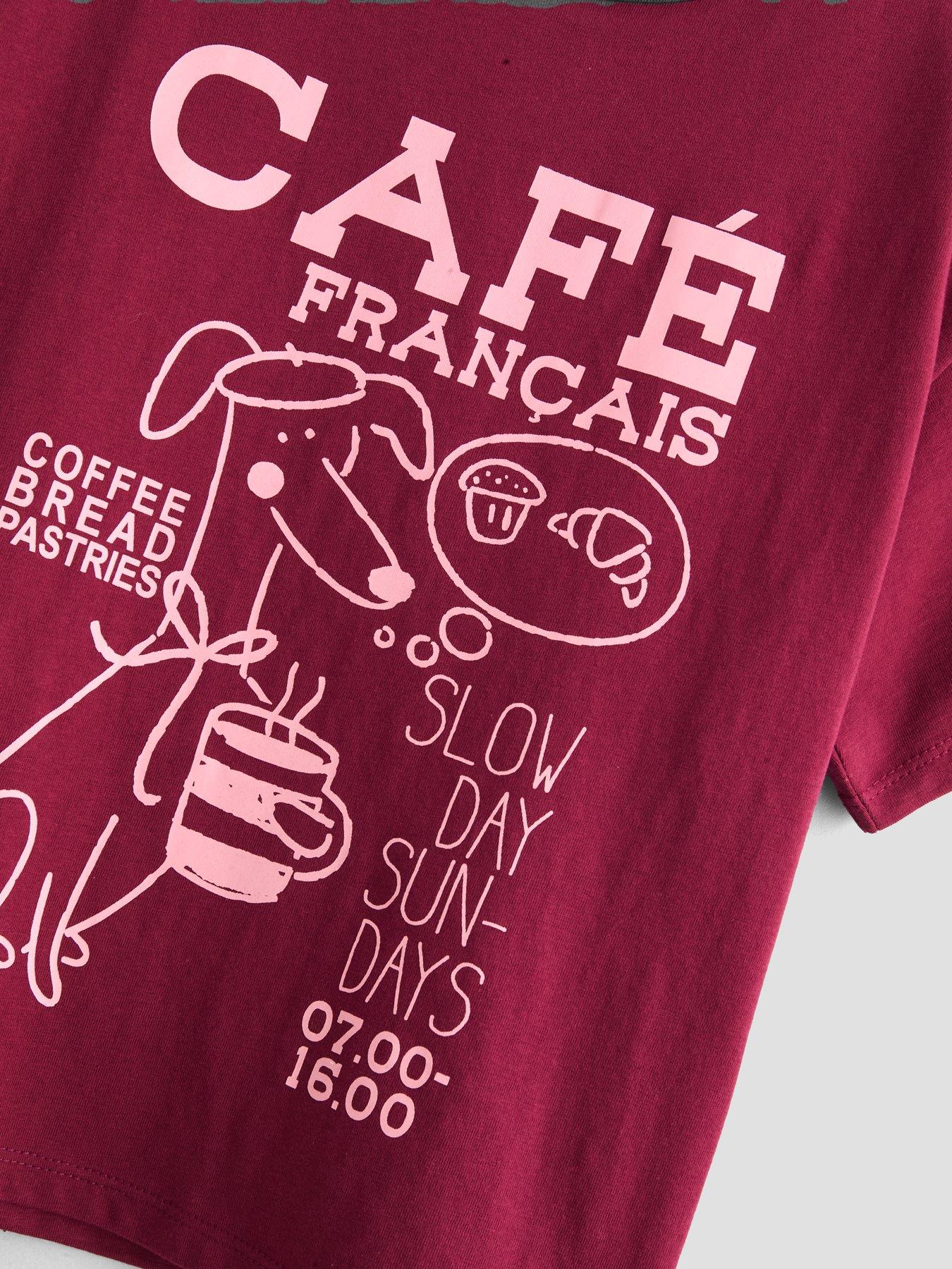 Image 3 of 4 of The Very Collection Girls Cafe Oversized Slogan T-shirt (3 - 16 years) - Red