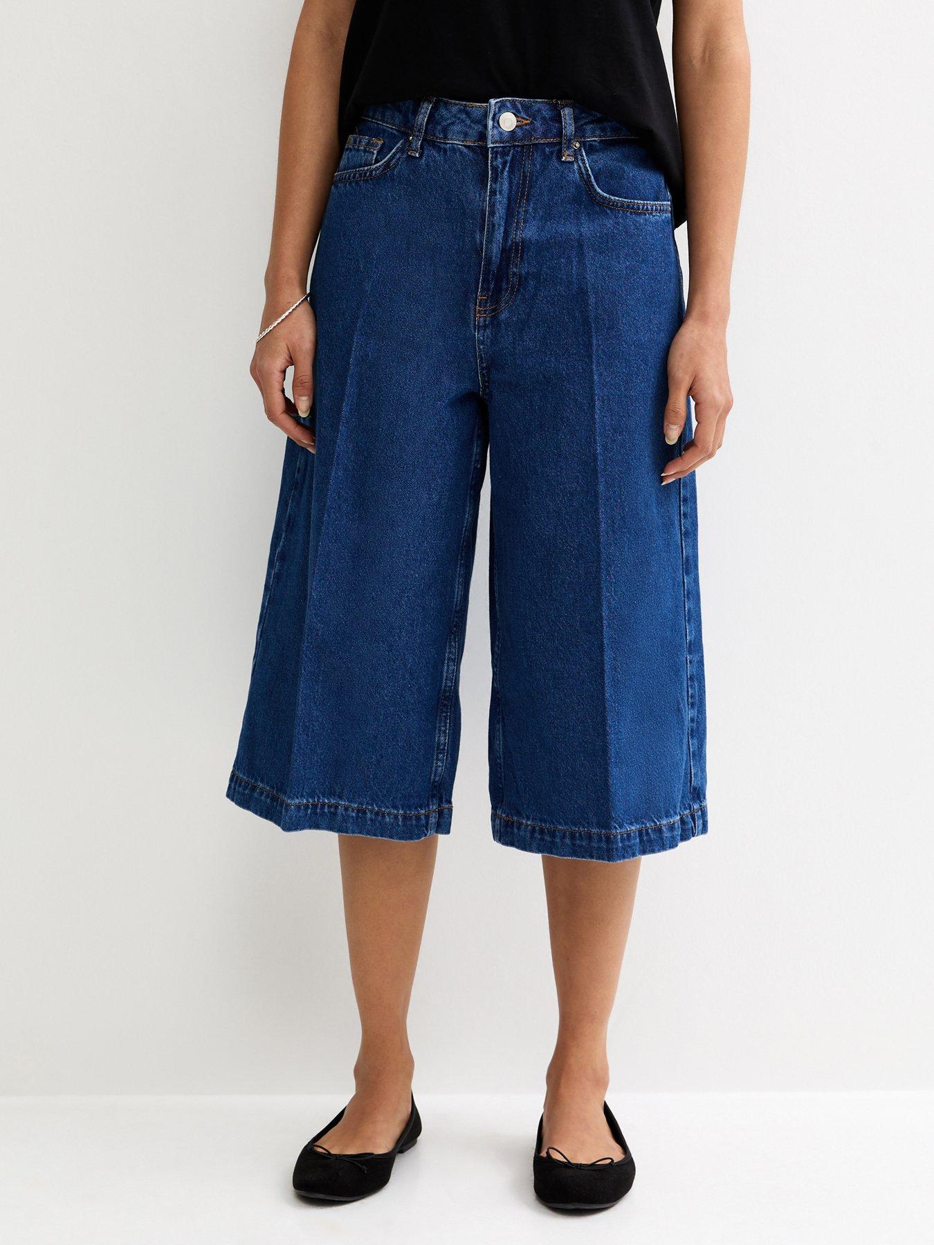  image of new-look-mid-wash-blue-denim-culottes