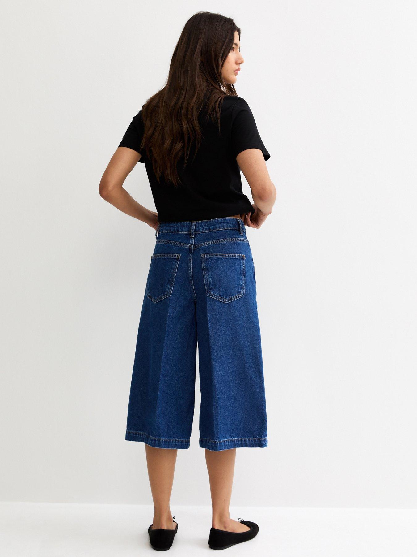  image of new-look-mid-wash-blue-denim-culottes