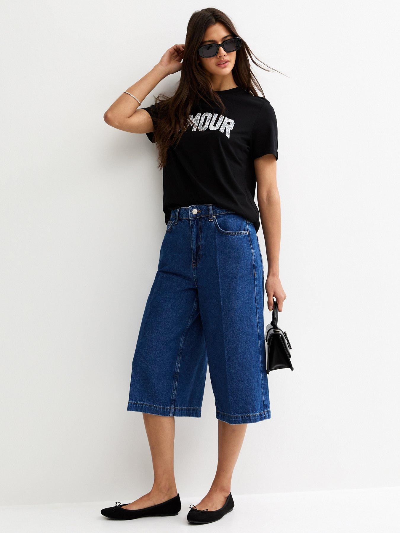  image of new-look-mid-wash-blue-denim-culottes