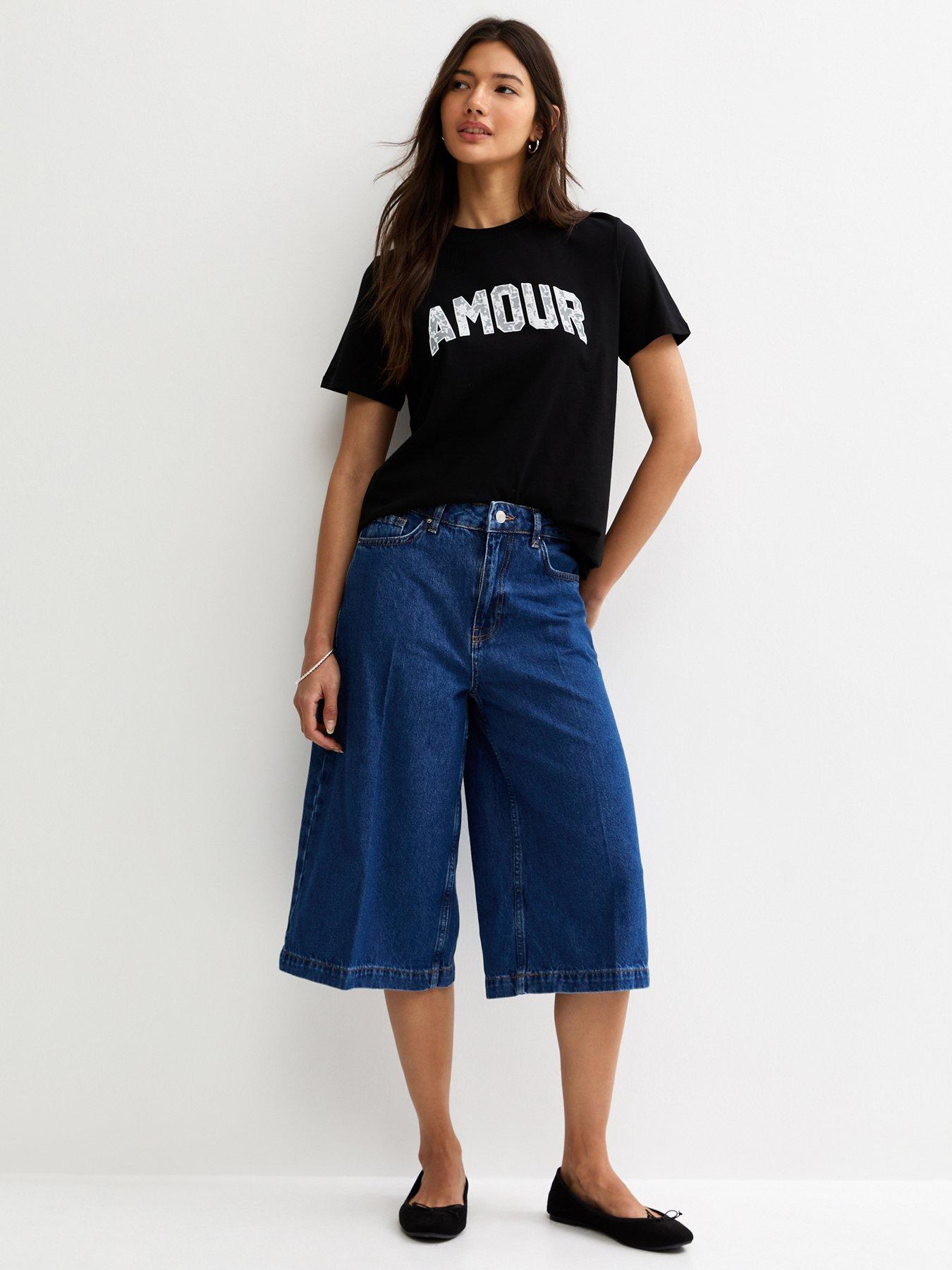  image of new-look-mid-wash-blue-denim-culottes