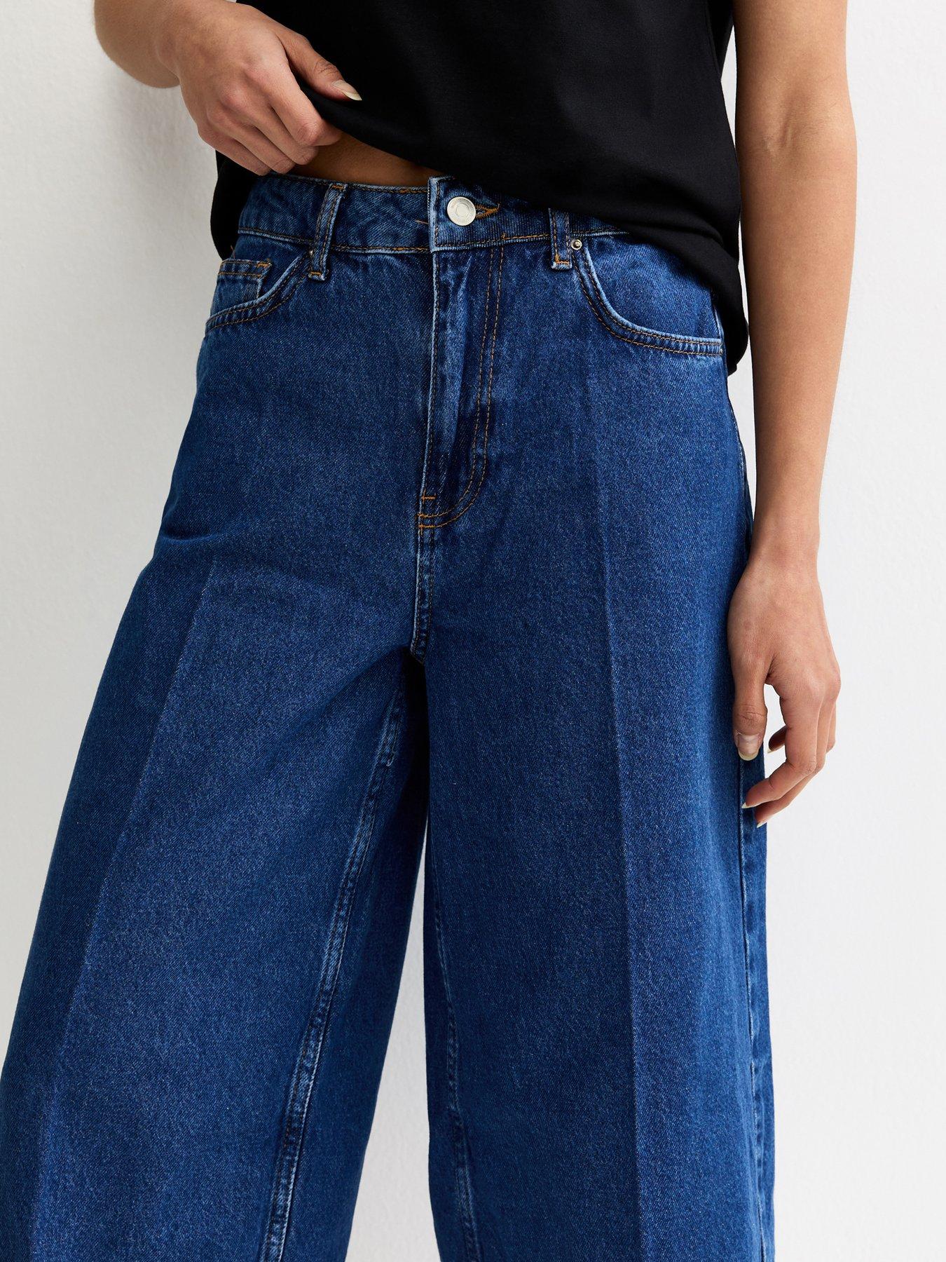  image of new-look-mid-wash-blue-denim-culottes