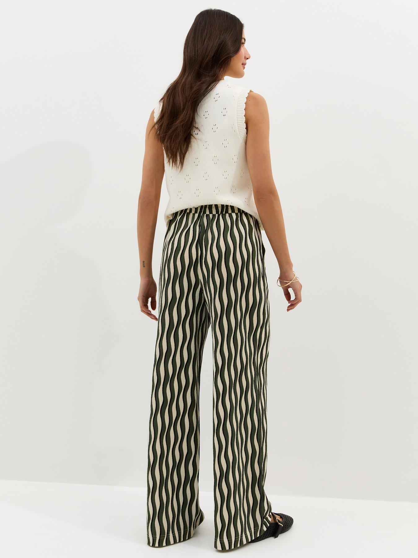  image of new-look-jersey-wave-patterned-wide-leg-trousers-green