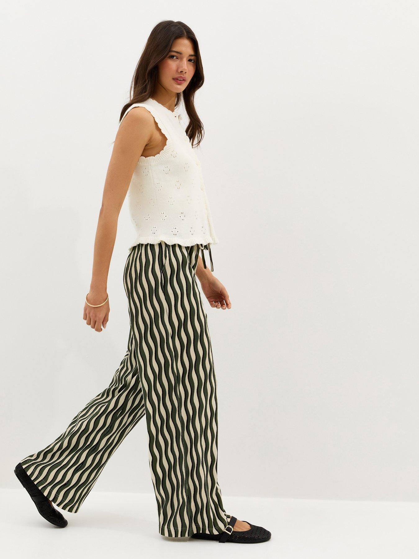  image of new-look-jersey-wave-patterned-wide-leg-trousers-green
