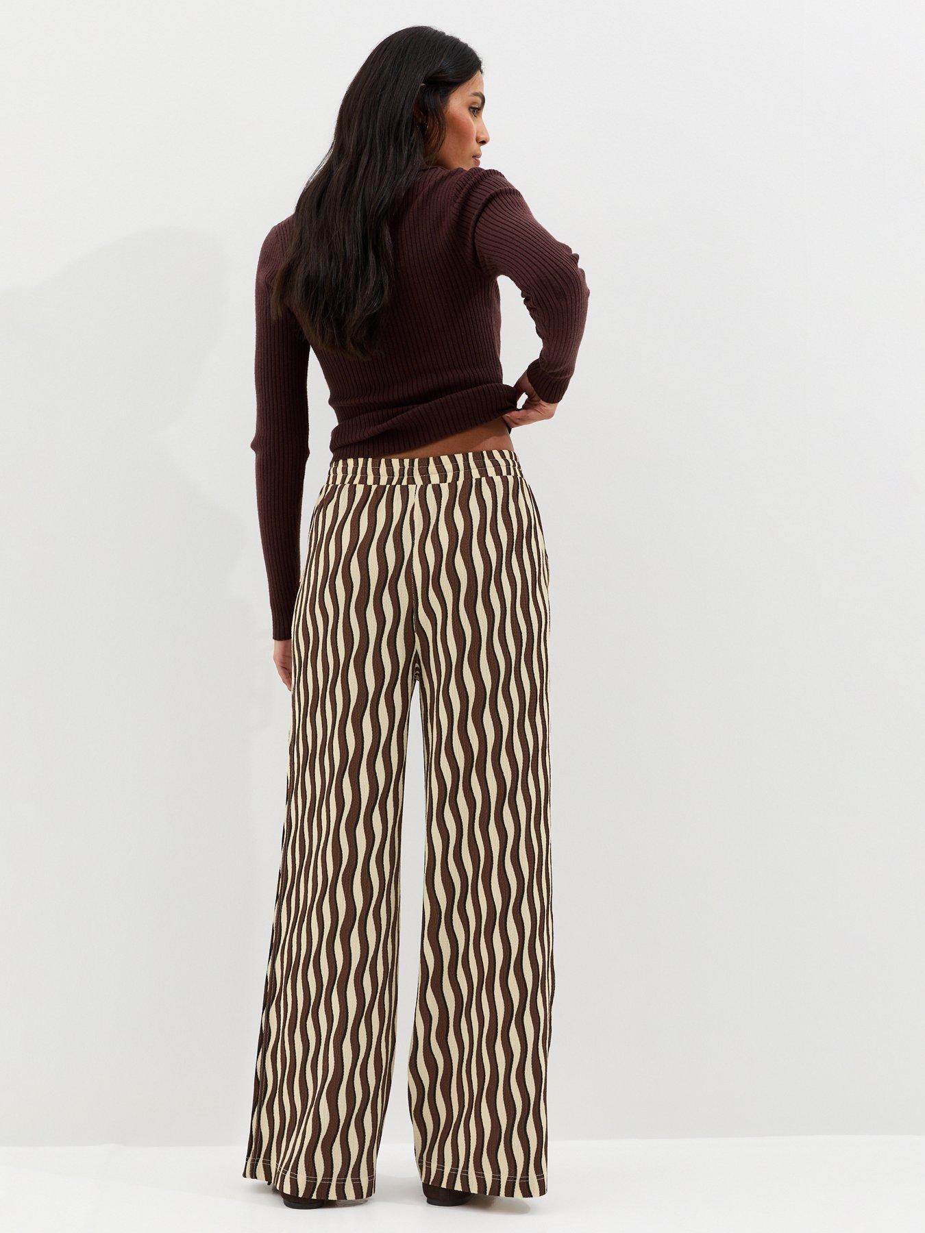 Image 2 of 5 of New Look Jersey Wave Patterned Wide Leg Trousers - Brown