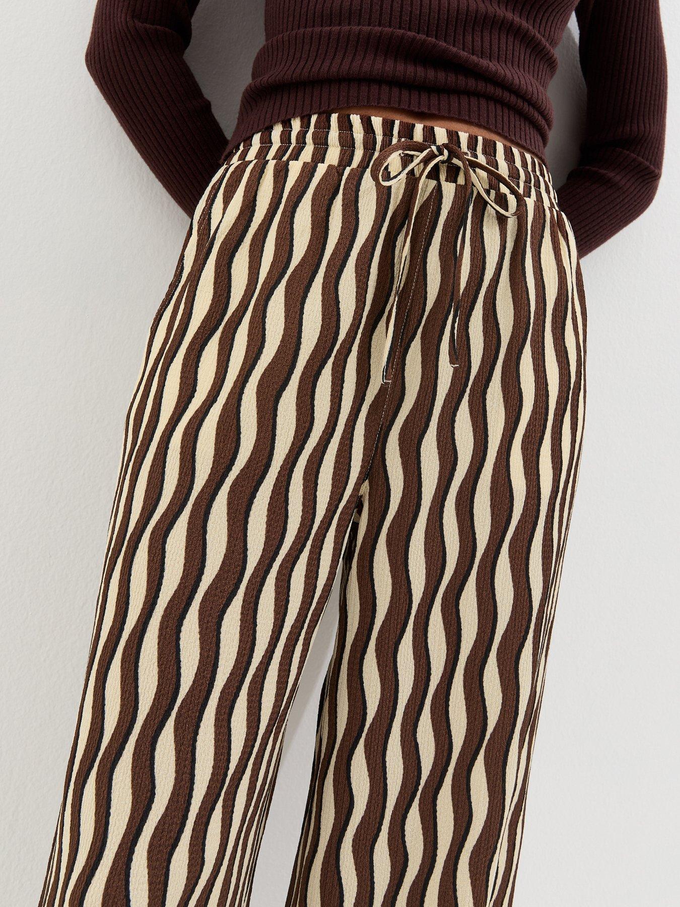 Image 4 of 5 of New Look Jersey Wave Patterned Wide Leg Trousers - Brown