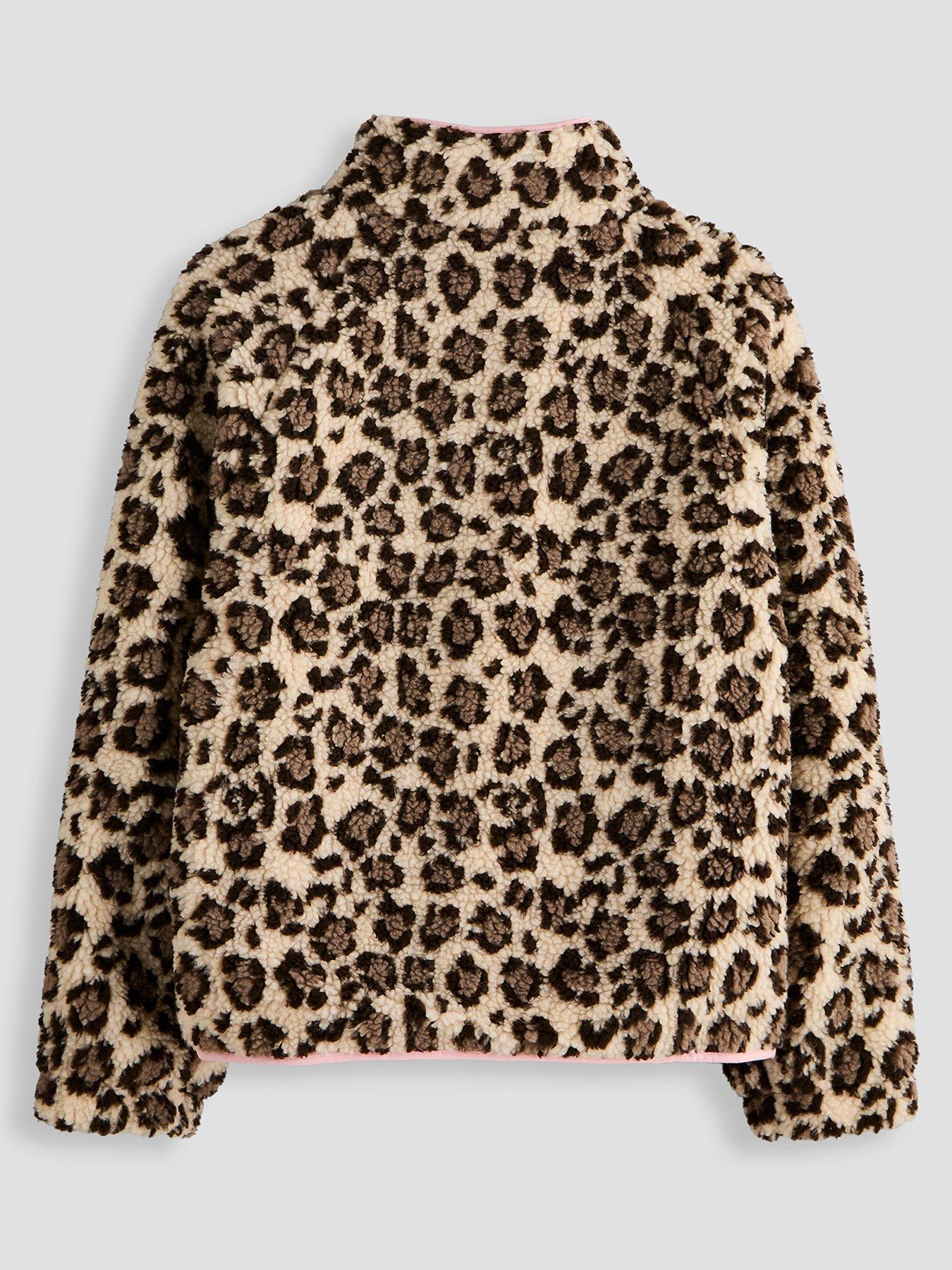 Image 2 of 4 of The Very Collection Girls Leopard Borg Popper-Front Jacket (5 - 16 years) - Brown