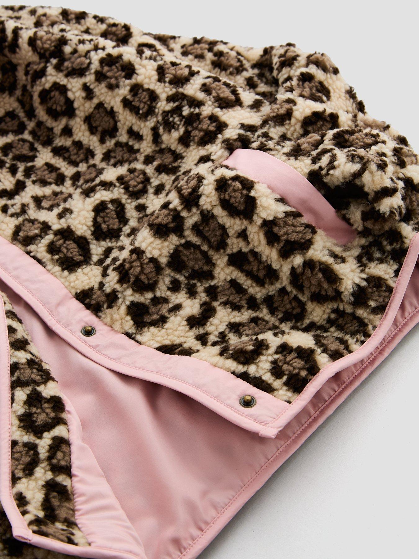 Image 4 of 4 of The Very Collection Girls Leopard Borg Popper-Front Jacket (5 - 16 years) - Brown