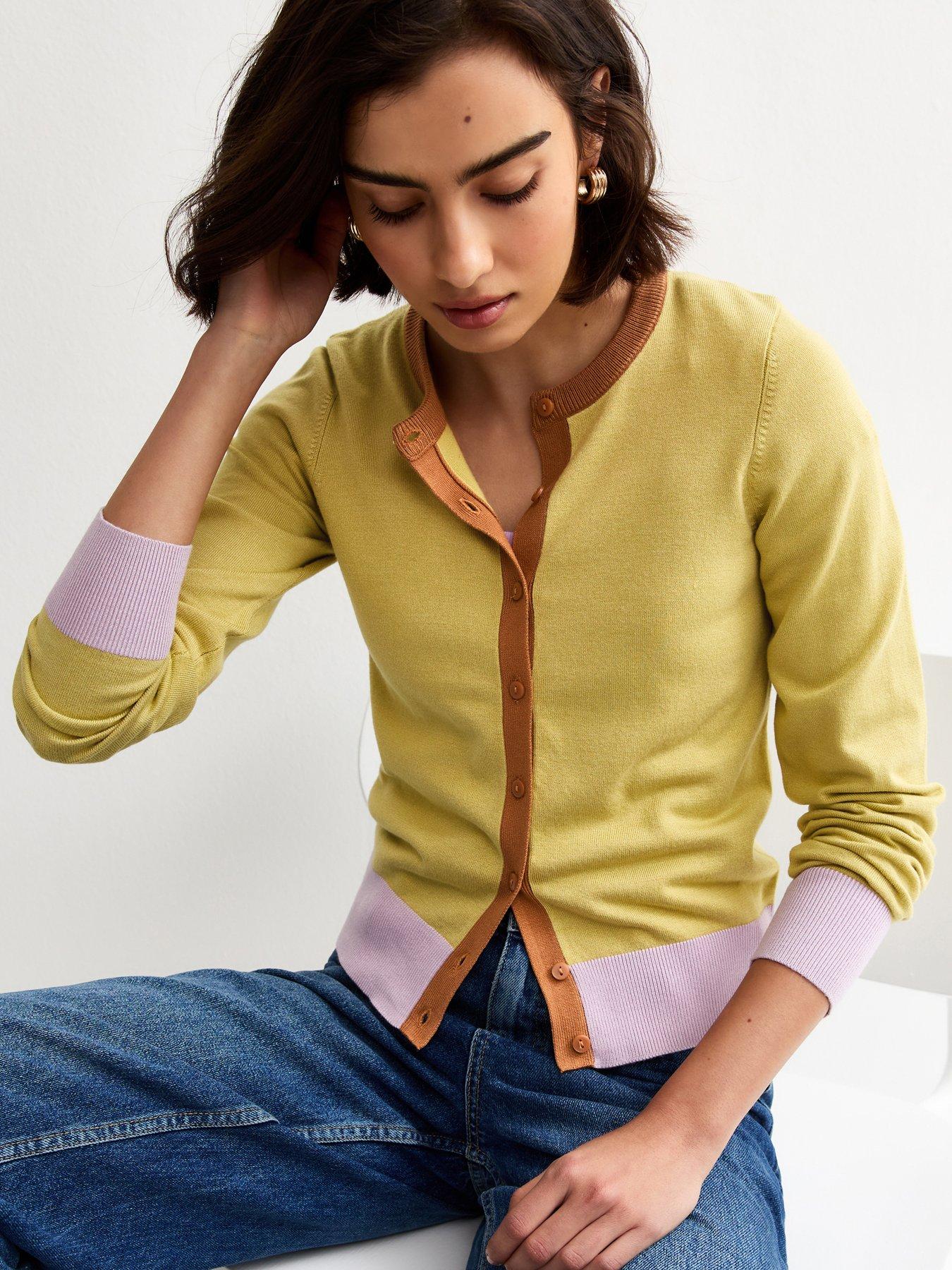 New Look Trimmed Crew Neck Knit Cardigan - Green