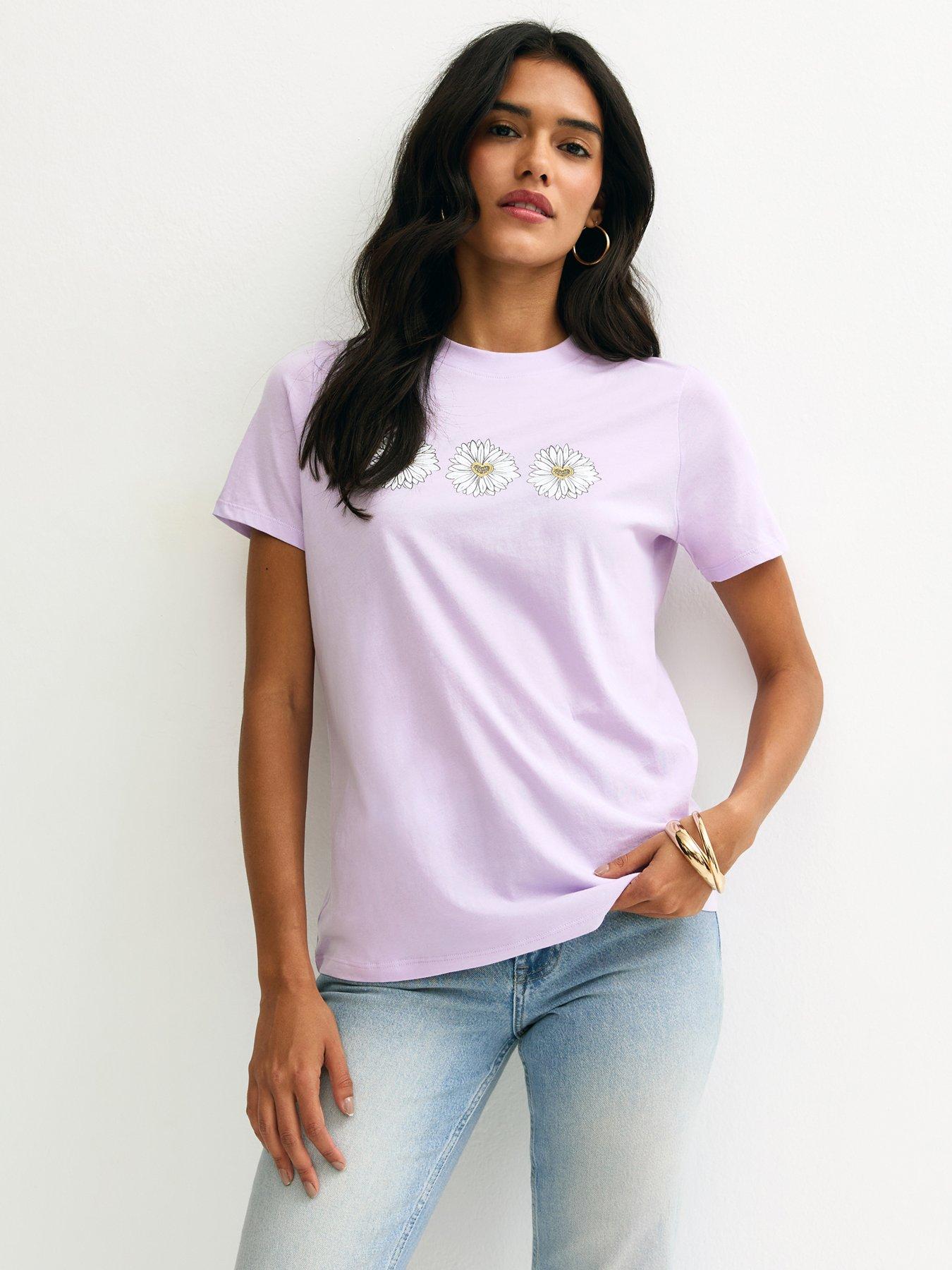 New Look Lilac Daisy Print T-shirt