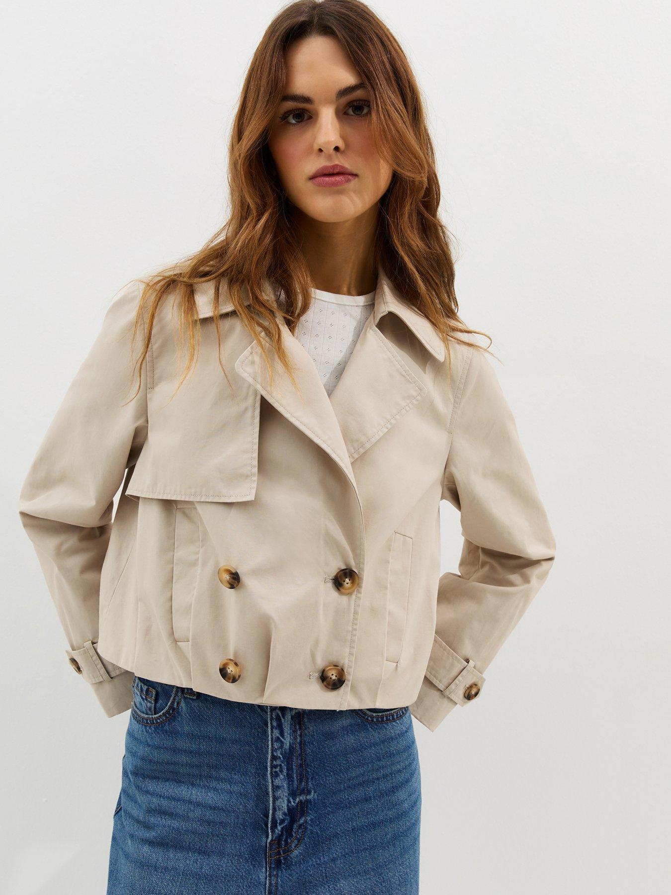 Image 1 of 6 of New Look Cropped Trench Mac Jacket - Stone