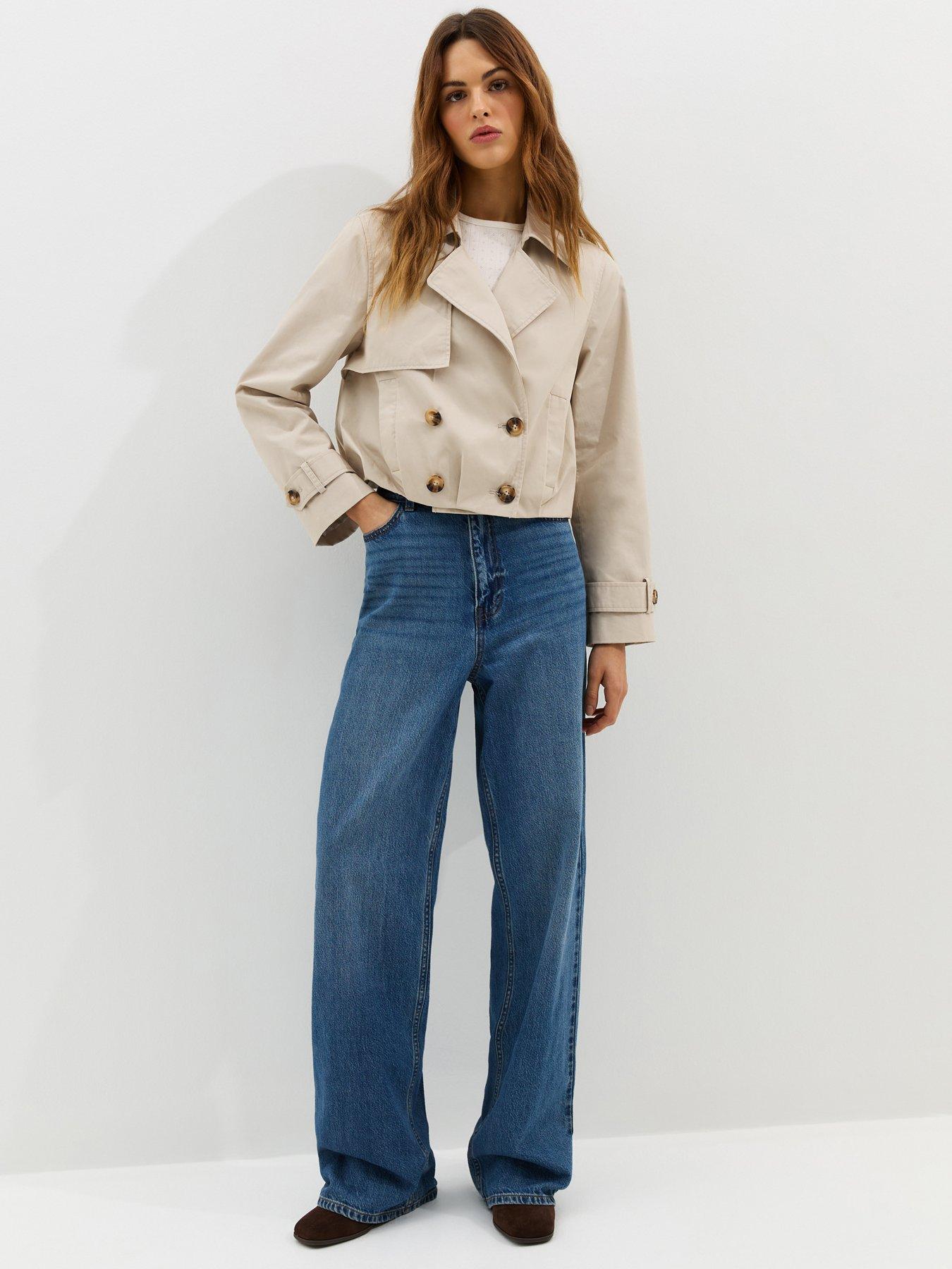 Image 3 of 6 of New Look Cropped Trench Mac Jacket - Stone