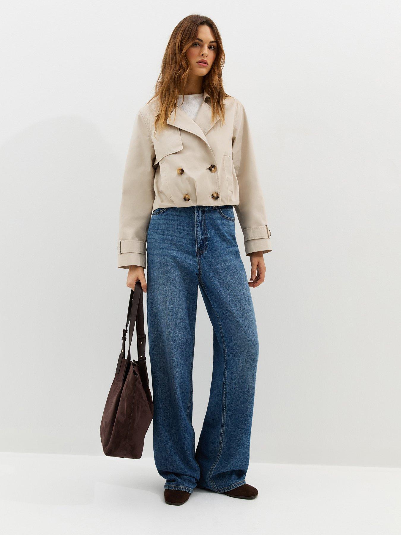 Image 4 of 6 of New Look Cropped Trench Mac Jacket - Stone
