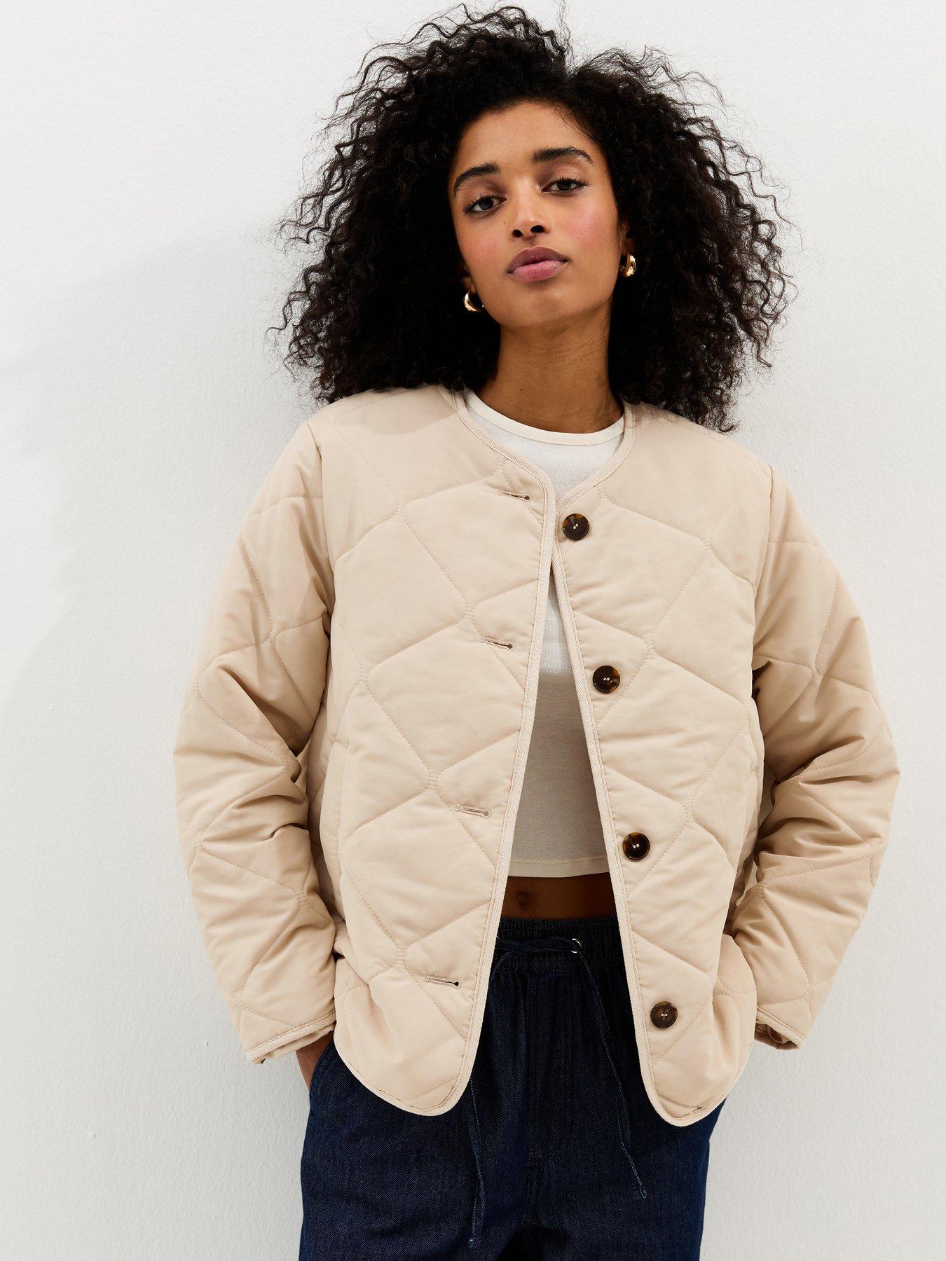 Image 1 of 5 of New Look Soft Touch Quilted Jacket - Stone