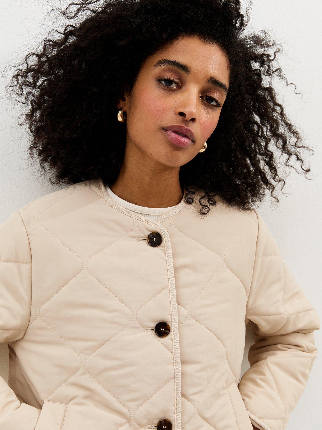 Image 4 of 5 of New Look Soft Touch Quilted Jacket - Stone
