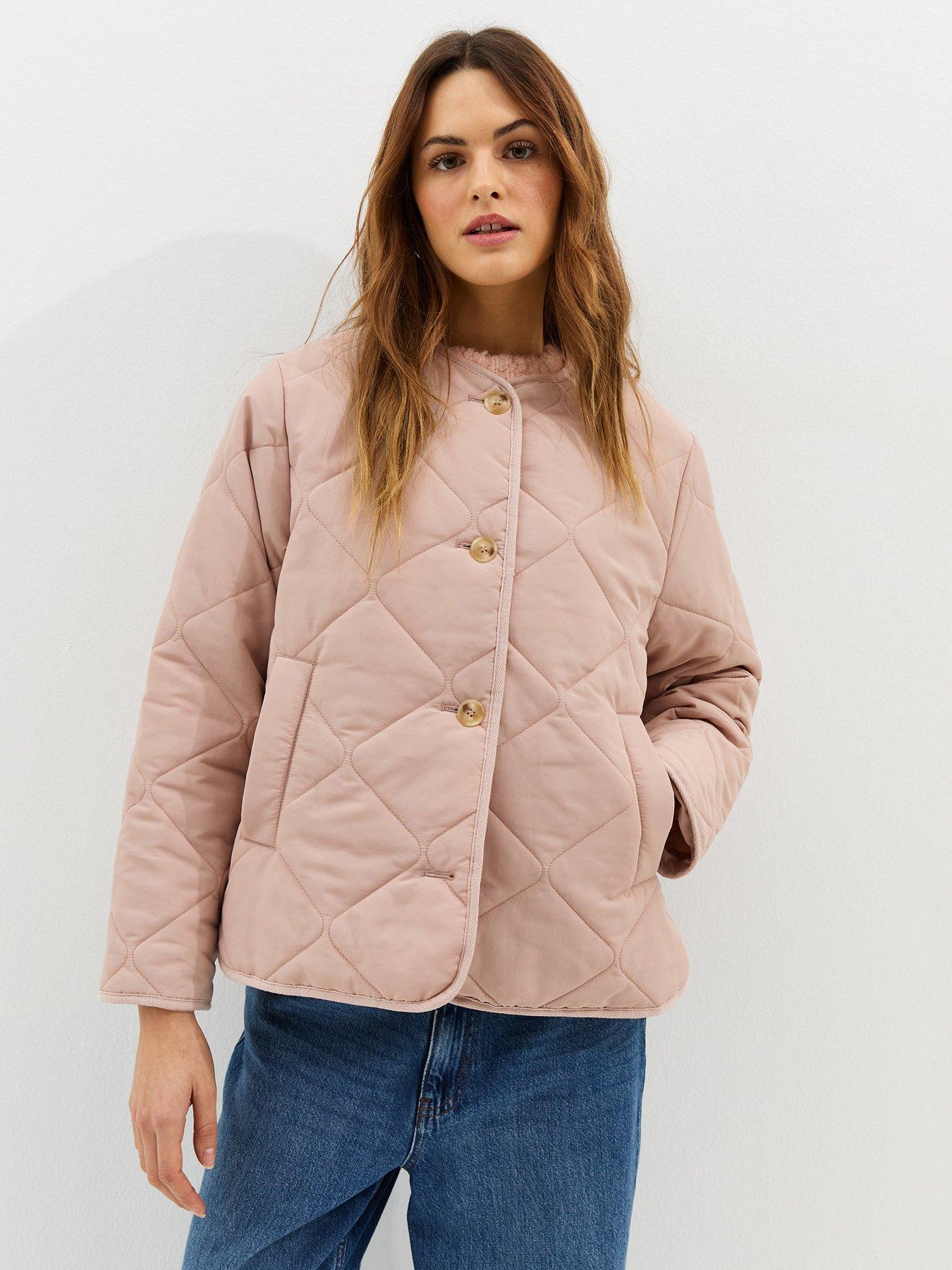 Image 1 of 6 of New Look Pale Soft Touch Quilted Jacket - Pink