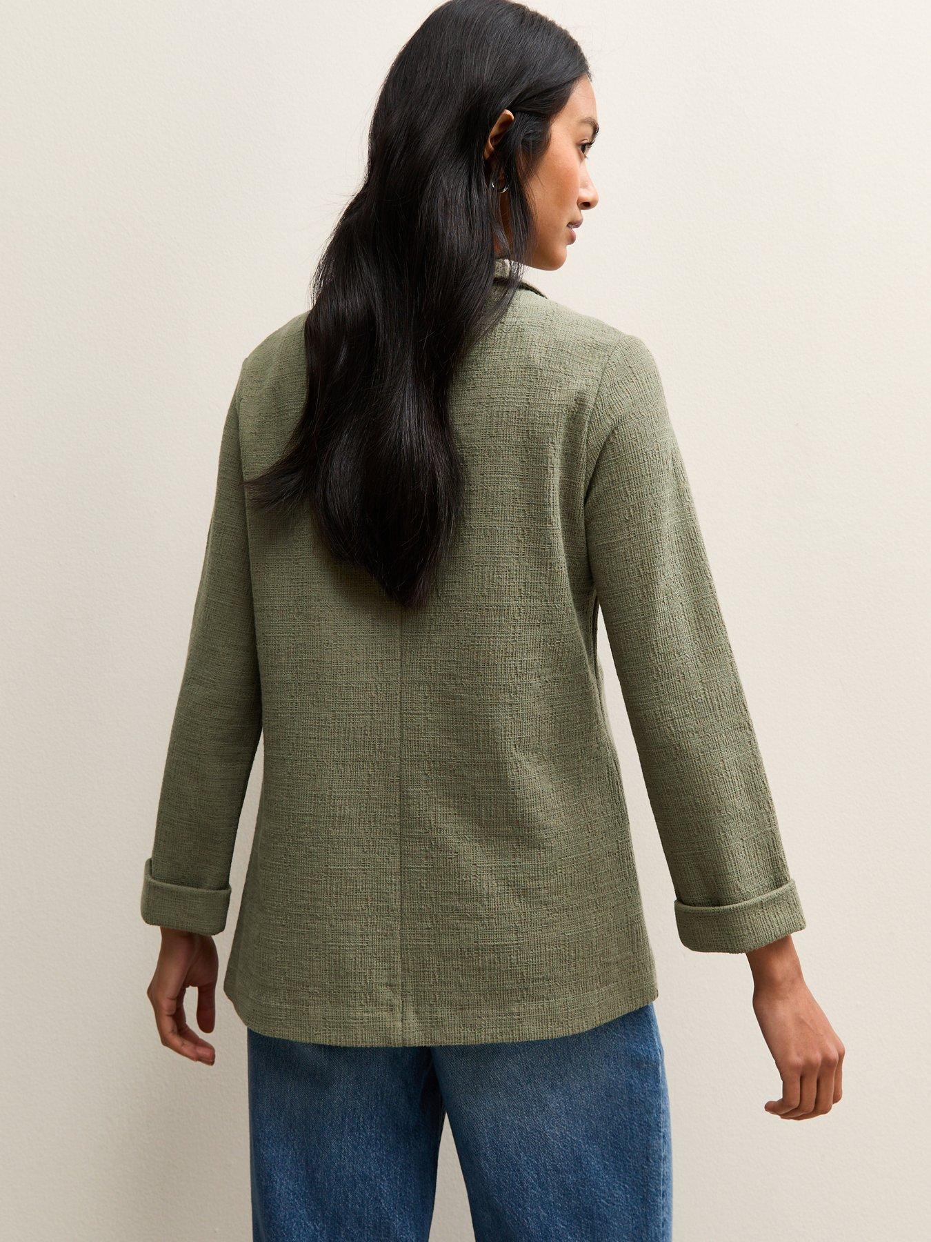 Image 2 of 5 of New Look Dark Khaki Stretchy Textured Jersey Blazer