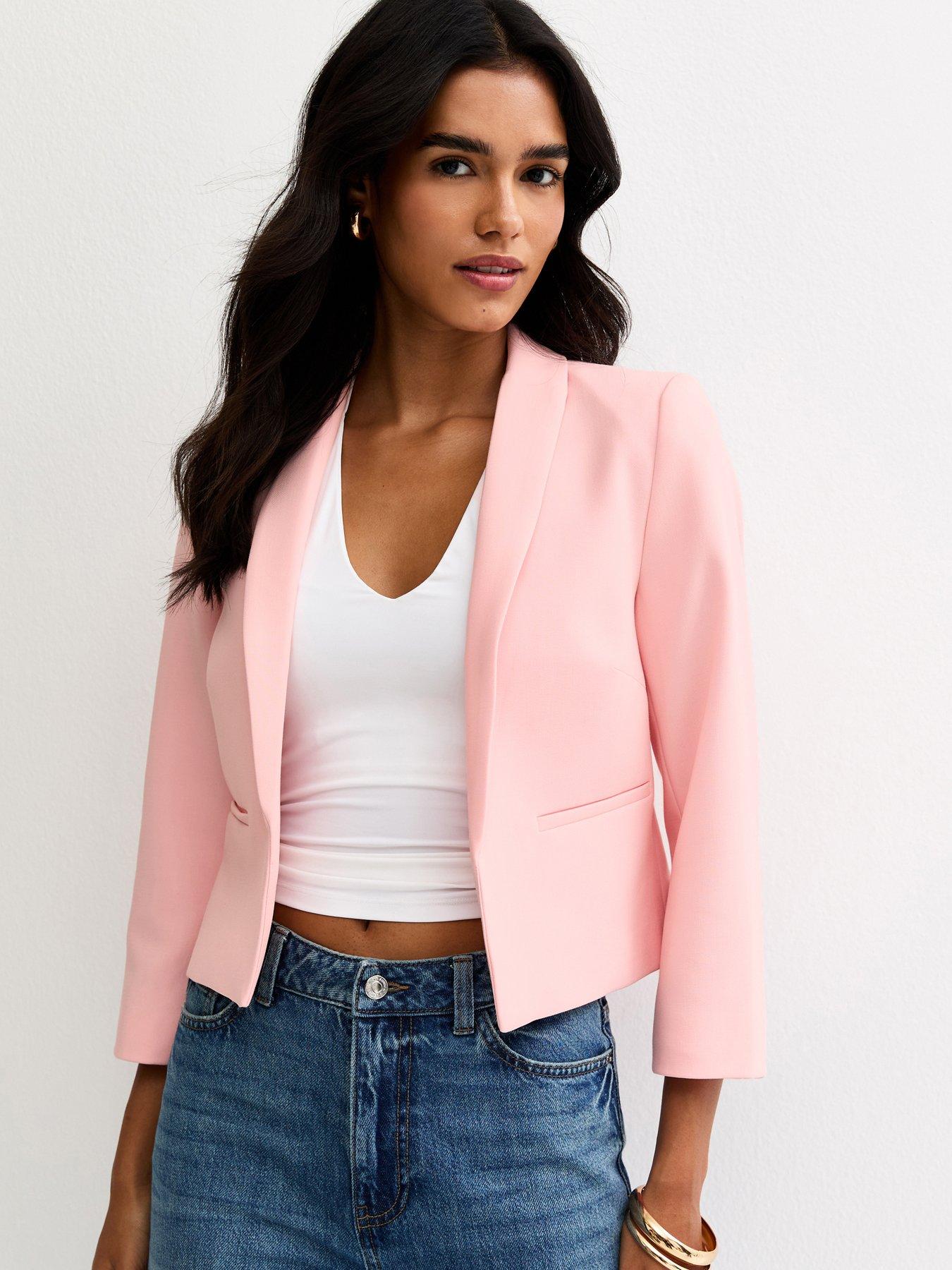 front image of new-look-pale-pink-cropped-blazer