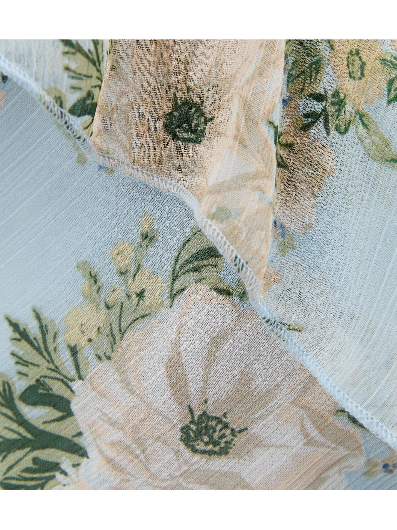 Image 5 of 5 of New Look Floral Chiffon Ruffle Midi Dress - Light Blue