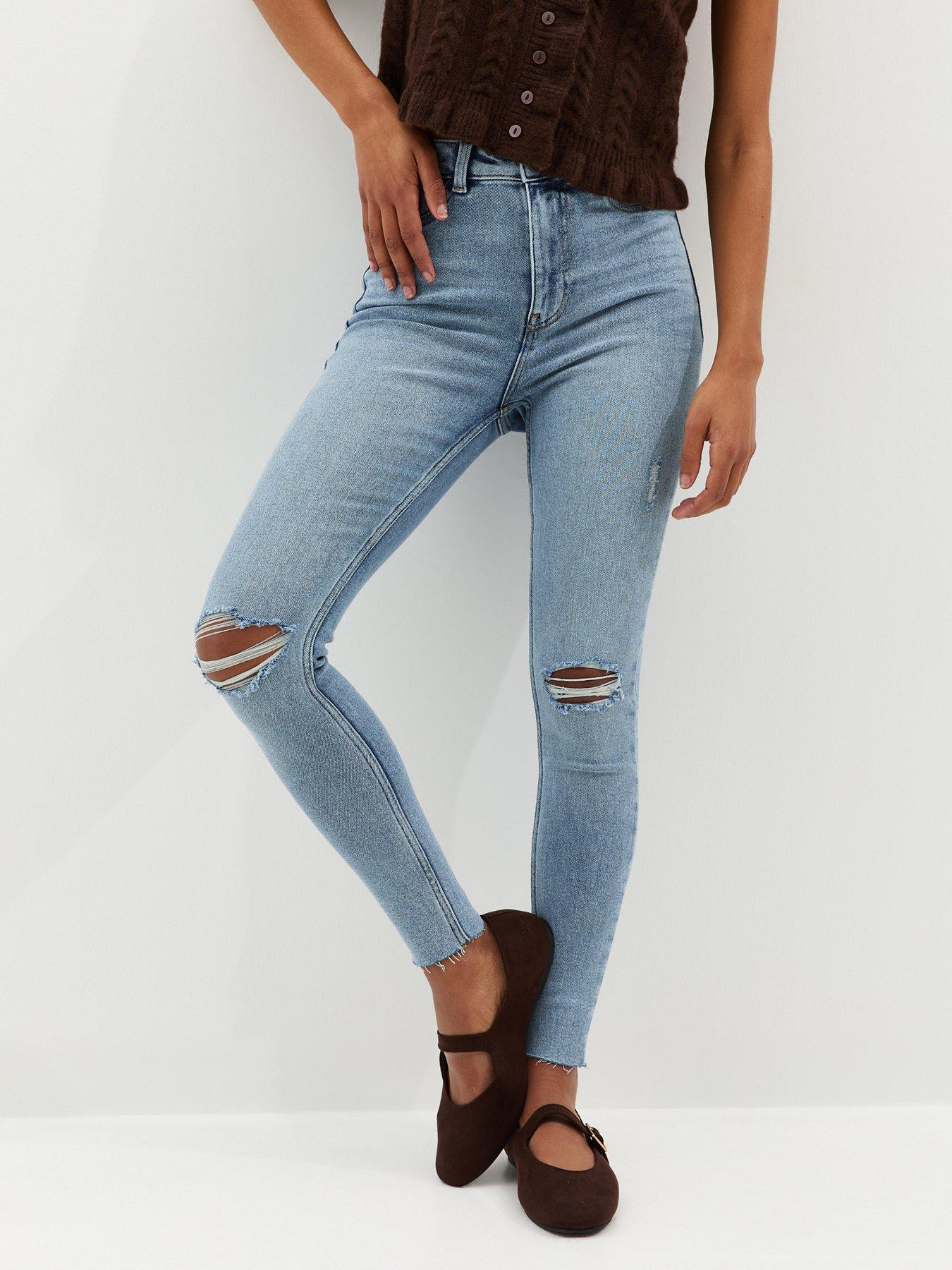 New Look Blue Ripped Hallie Skinny Jeans