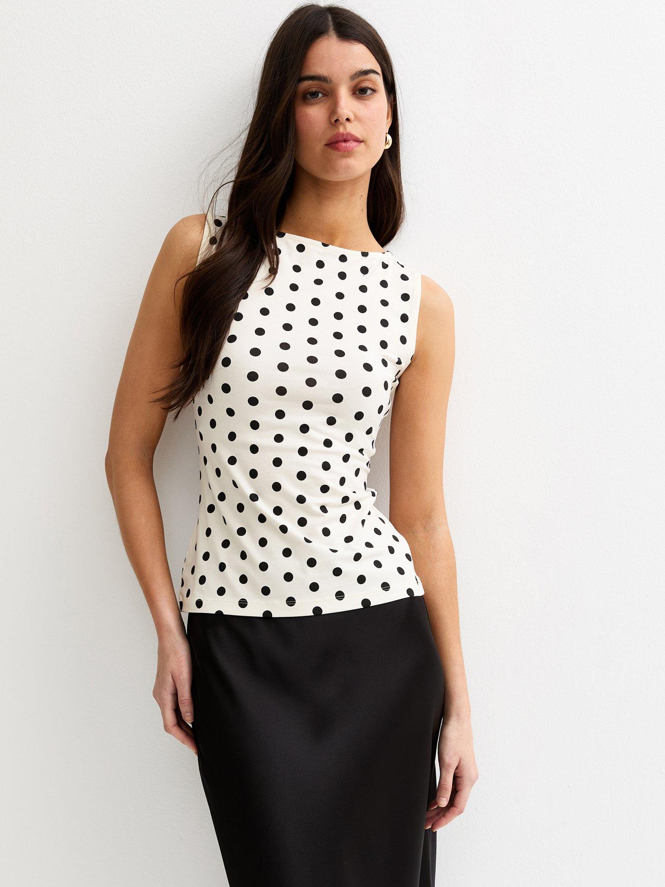 New Look Polka Dot Slash Neck Vest - Cream