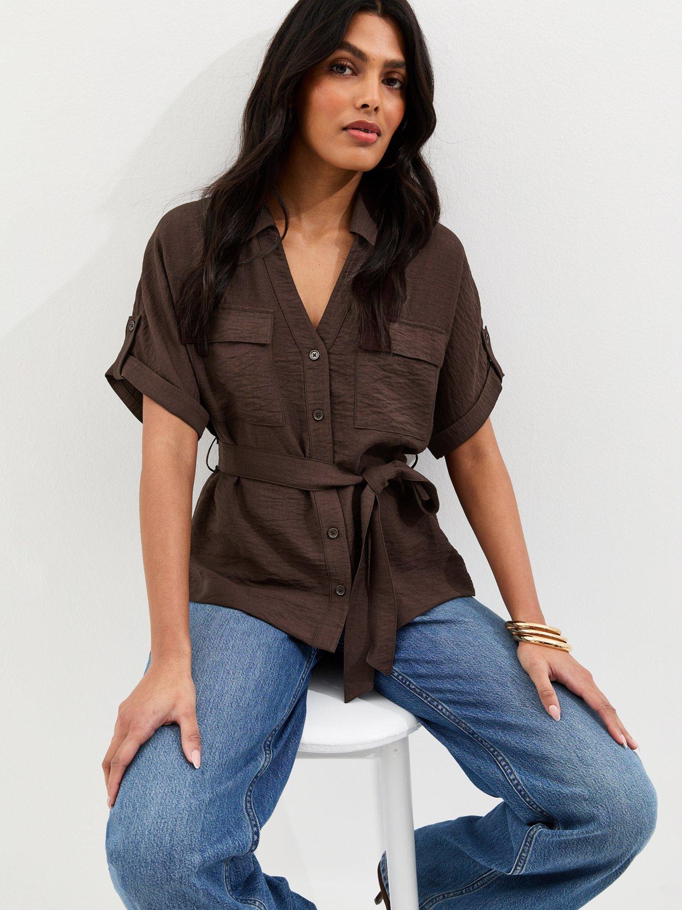 Image 1 of 5 of New Look Dark Brown Utility Belted Shirt