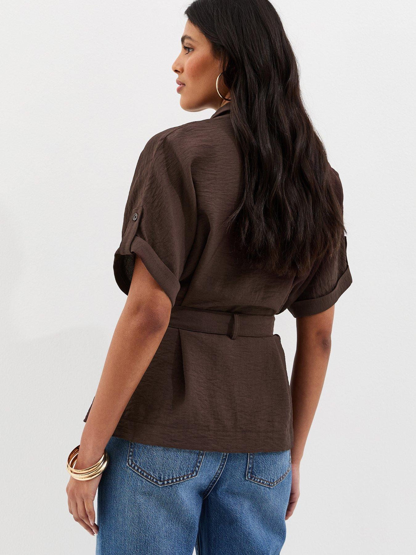 Image 2 of 5 of New Look Dark Brown Utility Belted Shirt