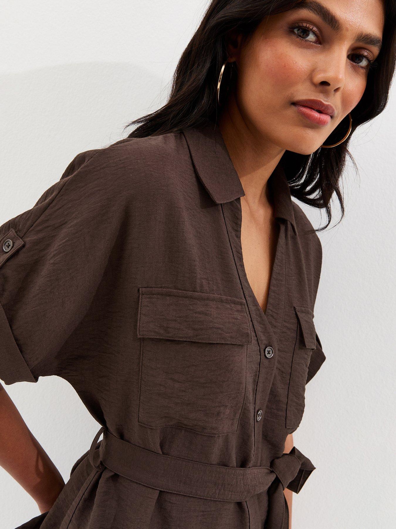 Image 4 of 5 of New Look Dark Brown Utility Belted Shirt