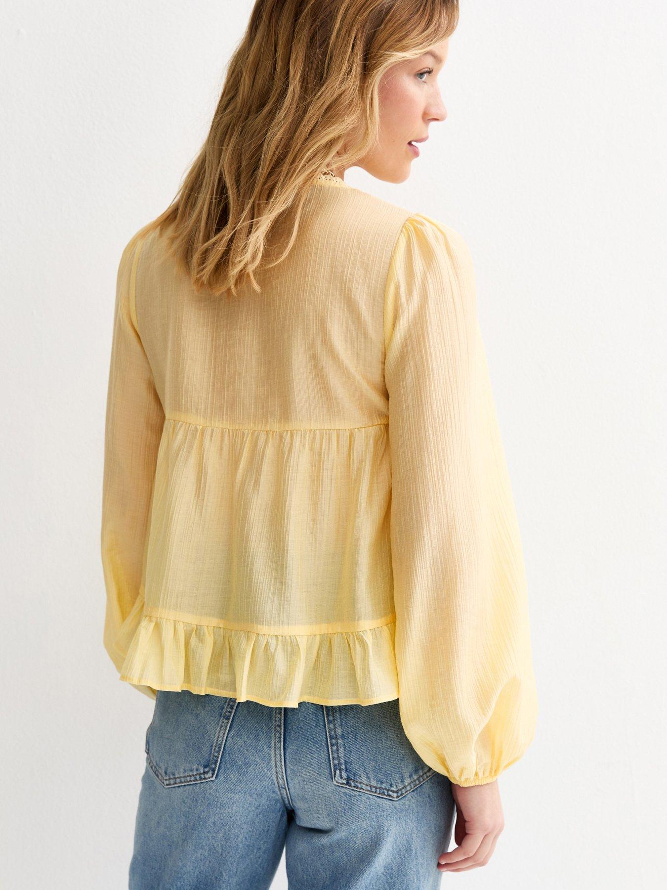 stillFront image of new-look-lace-button-long-sleeve-blouse-light-yellow