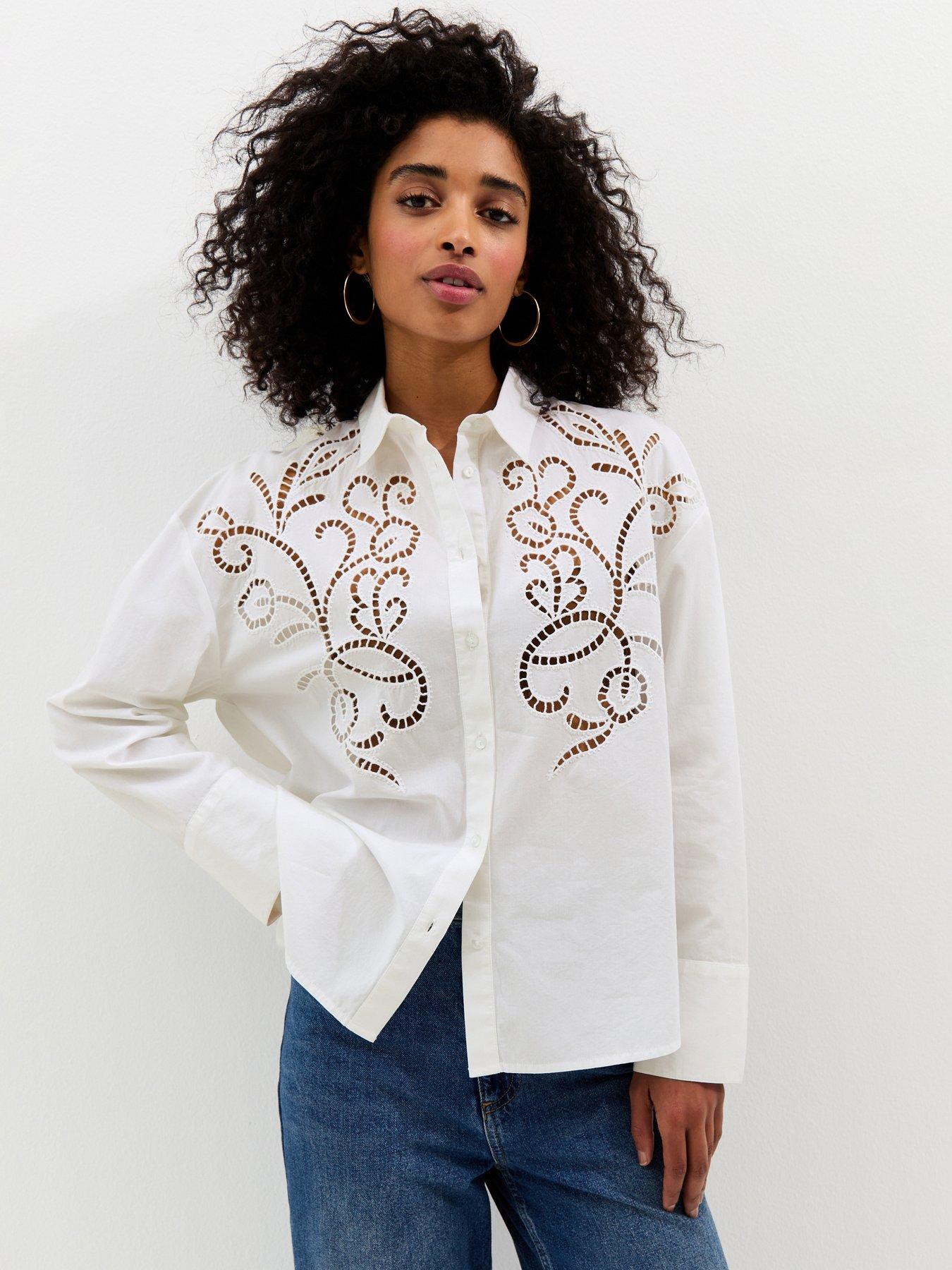 New Look Poplin Lace Embroidered Shirt - Off White