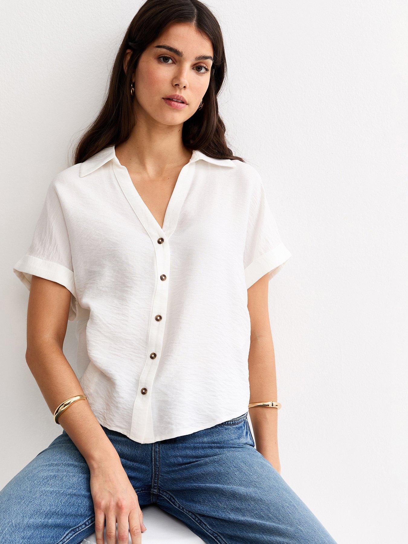 New Look Collared V Neck Short Shirt - White