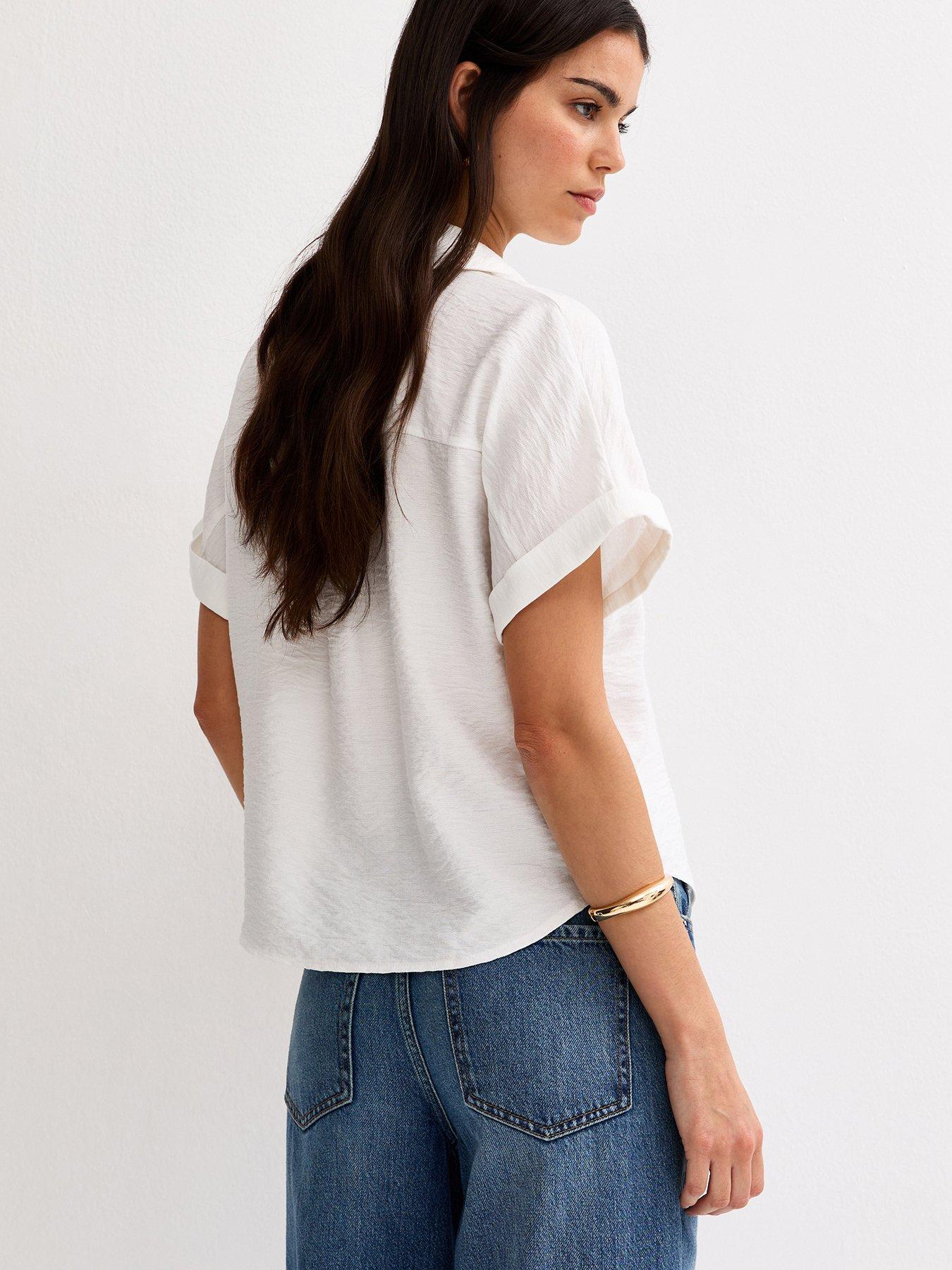 Image 2 of 5 of New Look Collared V Neck Short Shirt - White