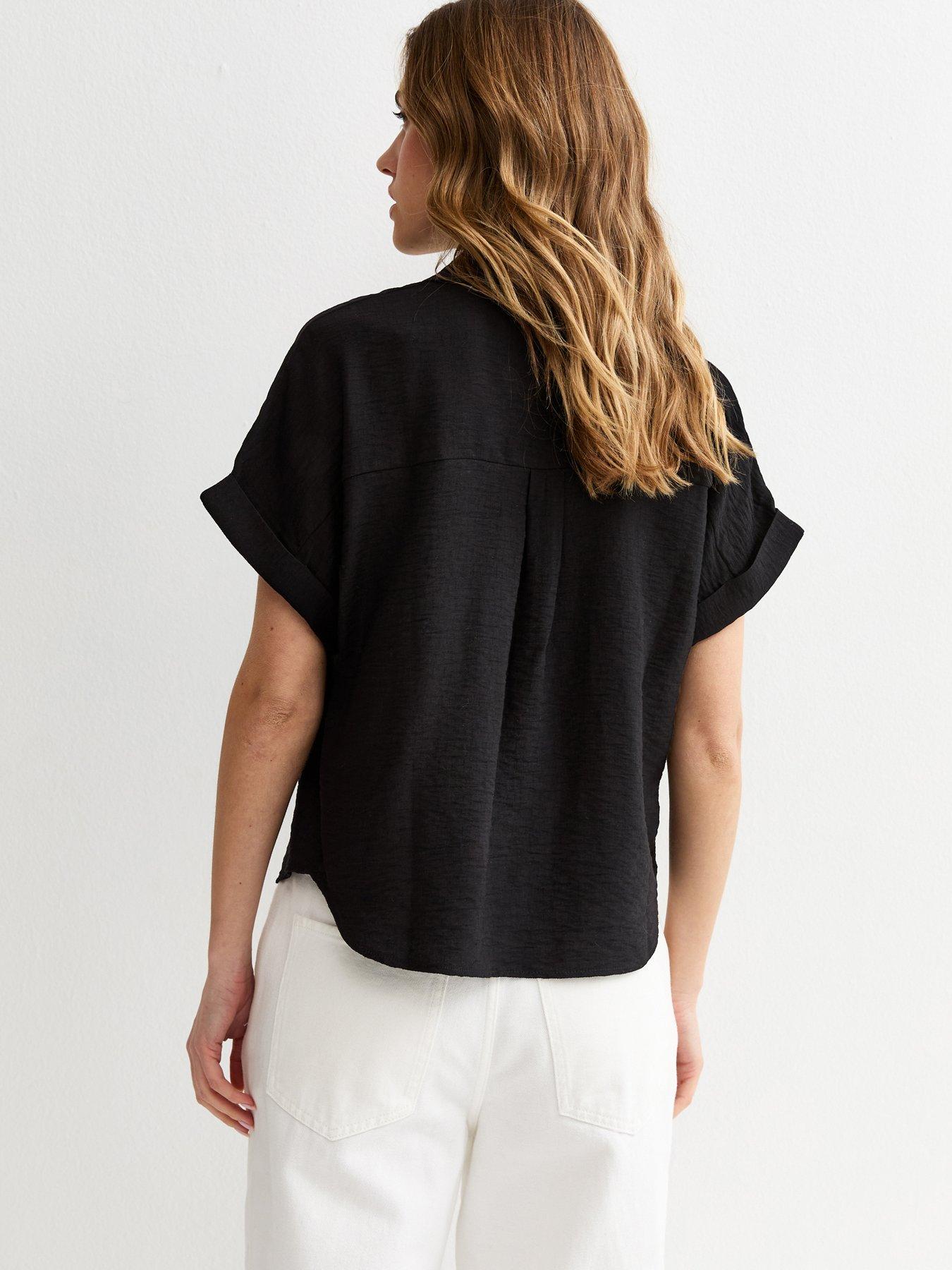 stillFront image of new-look-collared-v-neck-short-shirt-black